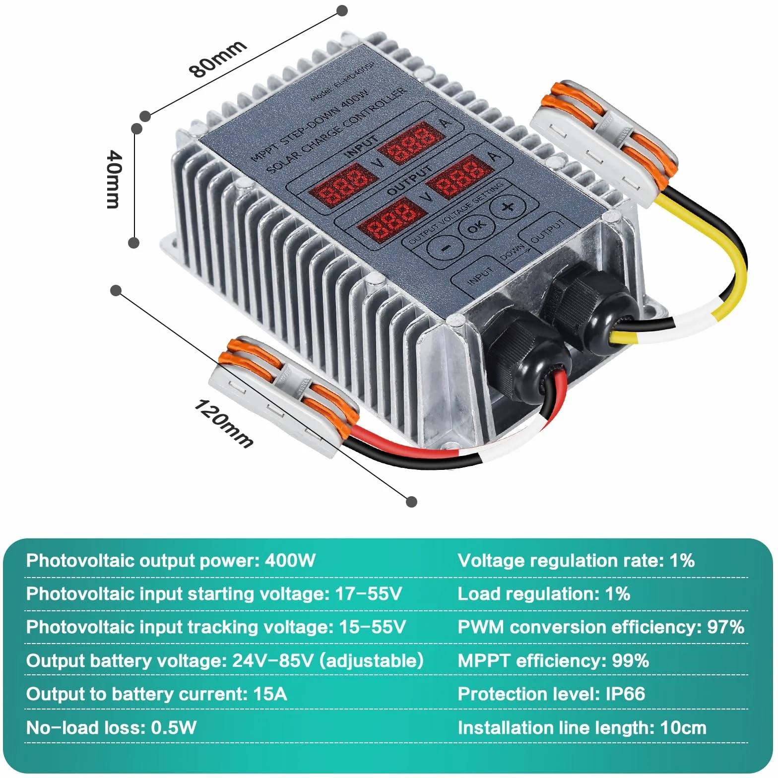 DEWIN Solarny Regulator Ładowania Boost MPPT 24 V - 85 V, Regulowany Napięcie, Step Up Solar Panel Słoneczny 400 W