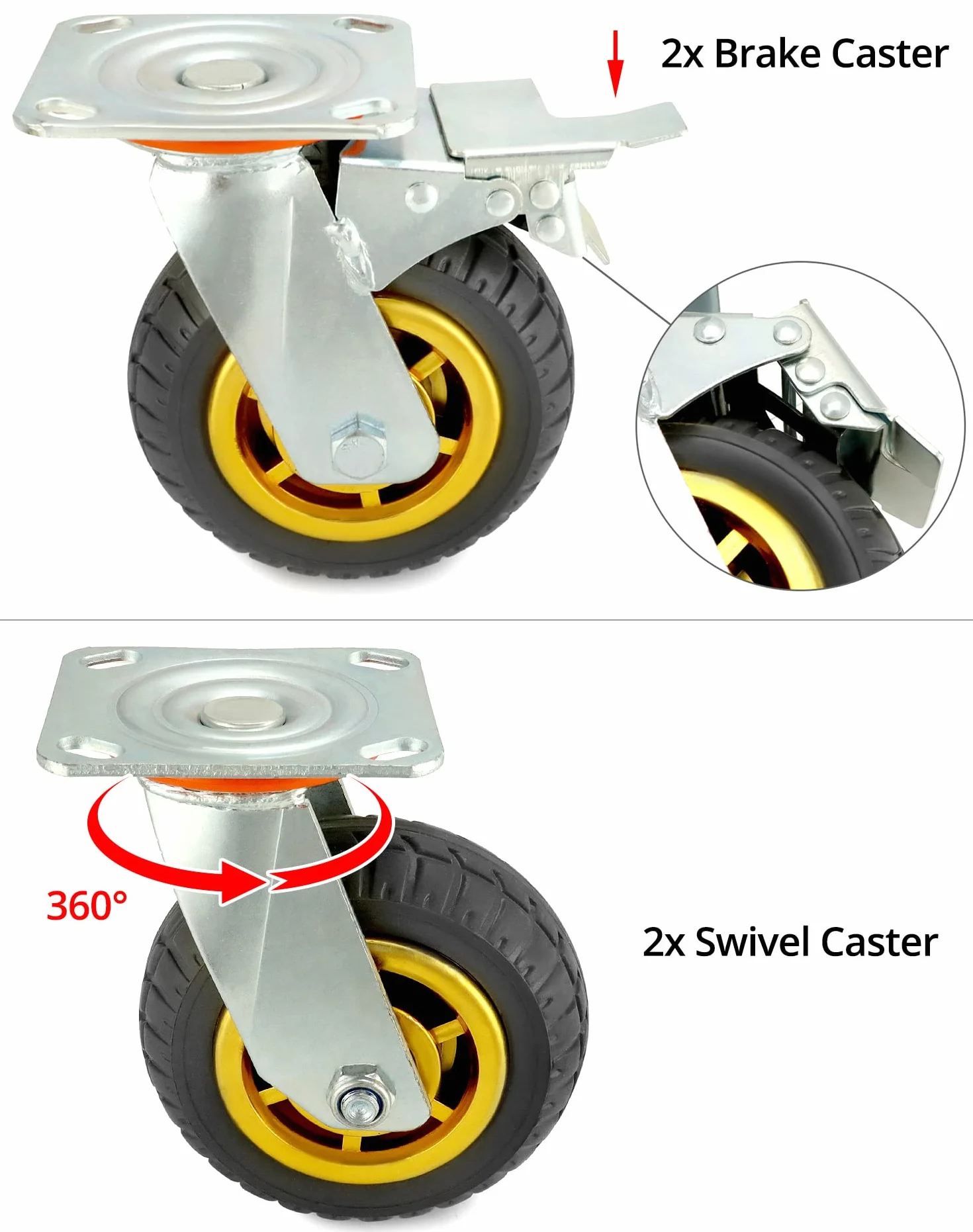 QWORK 4 sztuki kółek do dużych obciążeń 150mm 250 kg kółka skrętne z amortyzacją do transportu mebli i przemysłowego