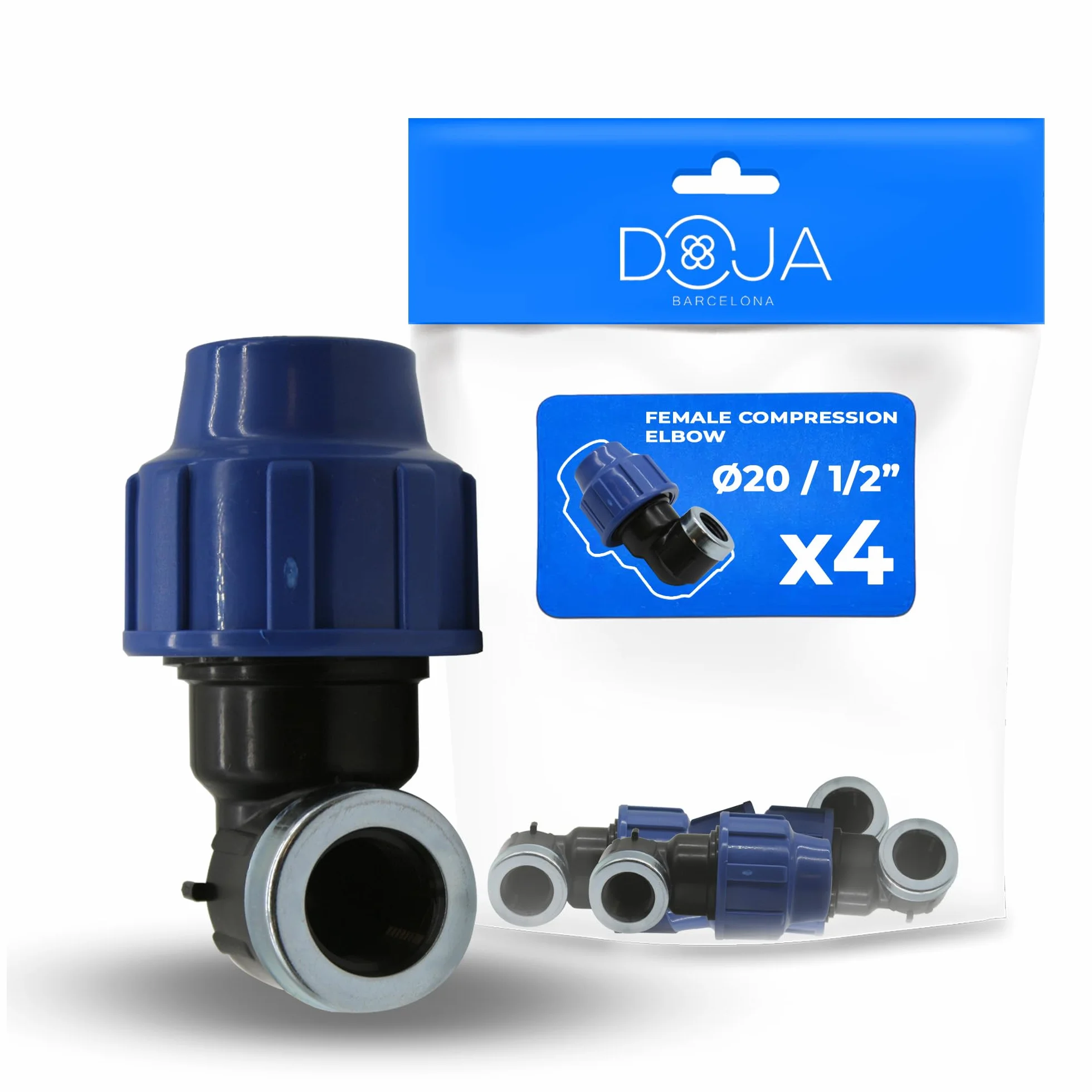 DOJA Barcelona Złącze kolankowe MDPE żeńskie 90º 4-20x1/2" do węża wodnego