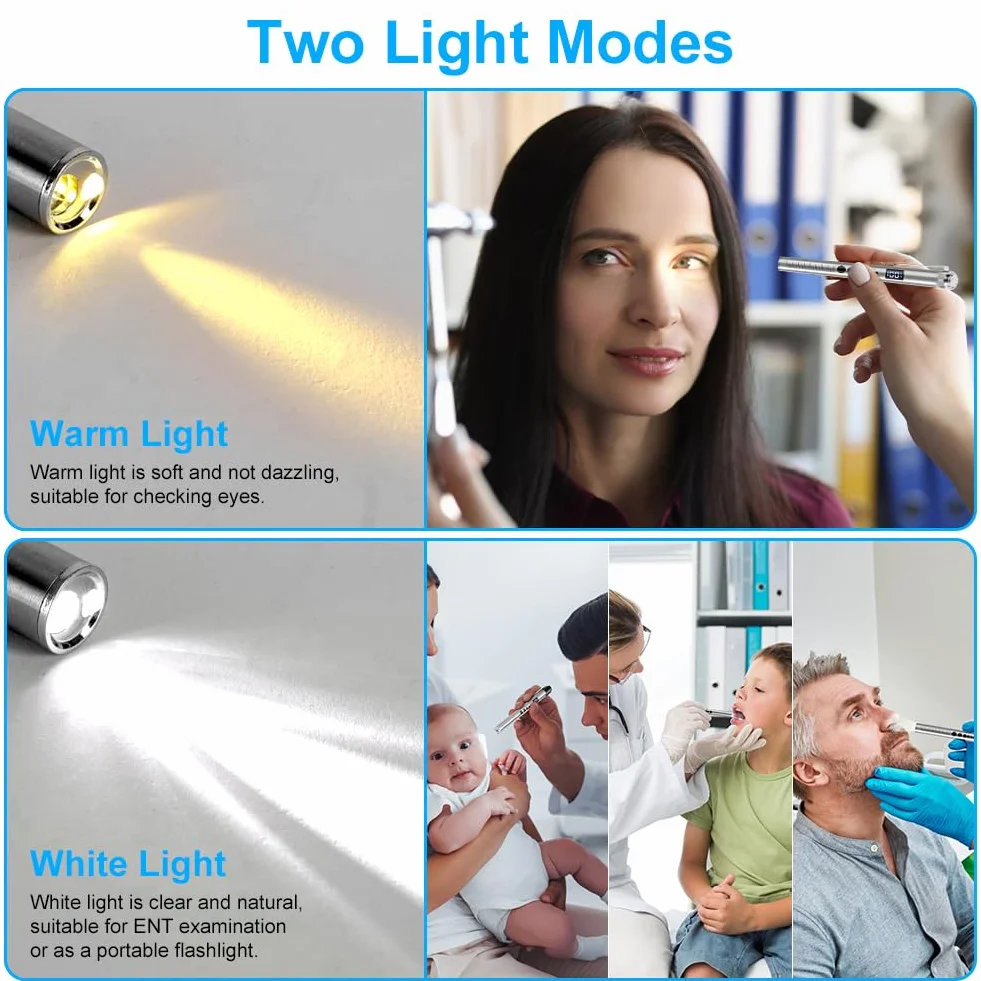 Flintronic Upillenleuchte Medizin, 1 sztuka Lampa diagnostyczna z wyświetlaczem cyfrowym, urządzenie do pomiaru źrenic i linijka, ładowana przez USB, latarka LED do oczu dla pielęgniarek i studentów