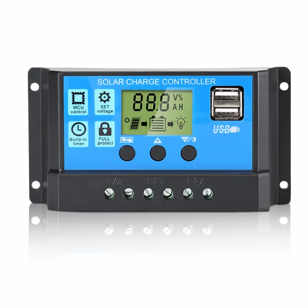Anern Solarna ładowarka kontroler 30A Regulator ładowania solarnego 12V/24V Dual USB 5V LCD