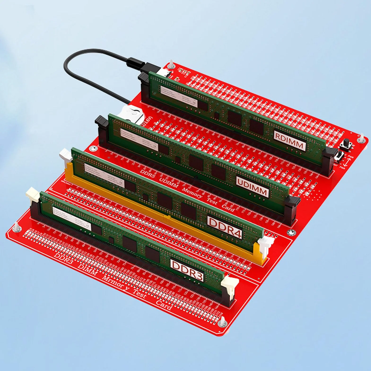 Tester Pamięci RAM 4 w 1 DDR3 DDR4 DDR5 Server DDR5 ze Wskaźnikiem LED i Podwójnym Zasilaczem