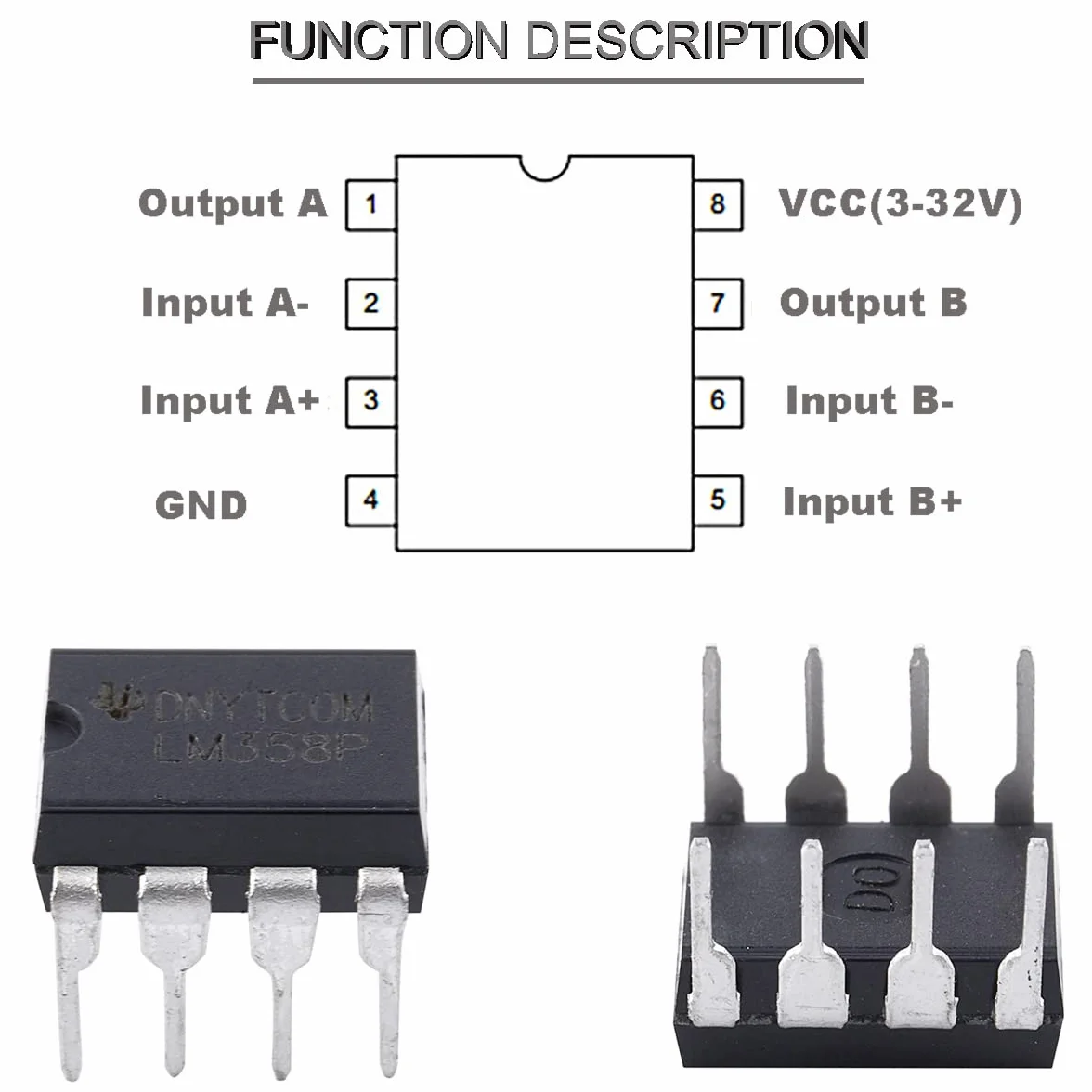 50 szt. LM358 LM358P Precision Podwójny wzmacniacz operacyjny 3V-32V LM358N DIP-8 IC duży chip + 50 szt. Gniazdo DIP-8 IC, dla doświadczenia elektroniki DIY