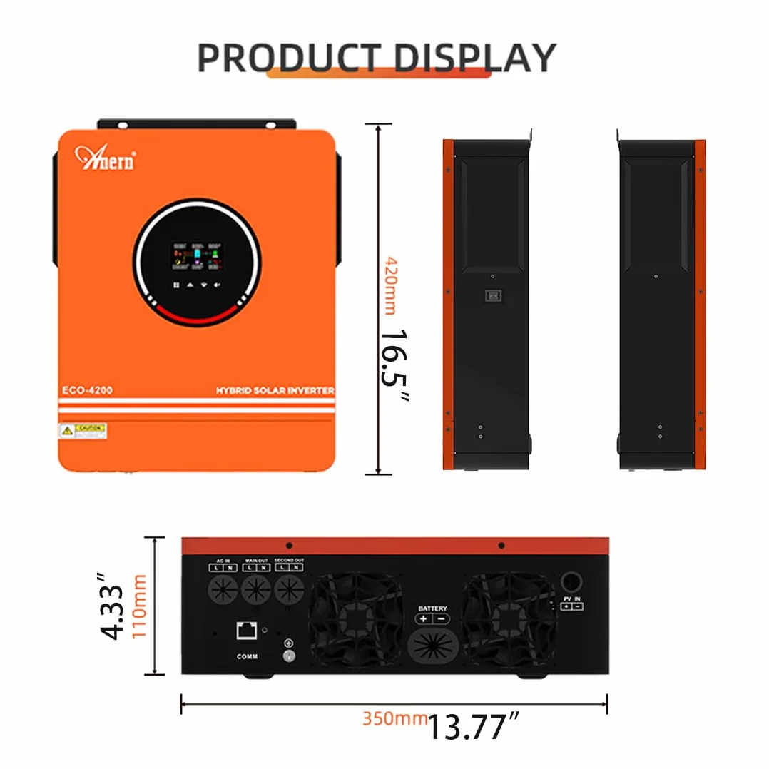 Anern Hybrydowy falownik solarny 4200 W z modułem WiFi 24 V DC na 220 V/230 V AC z regulatorem solarnym 120 A MPPT maks. wejście PV 500 V, praca z bateriami kwasowo-ołowiowymi i litowymi 24 V