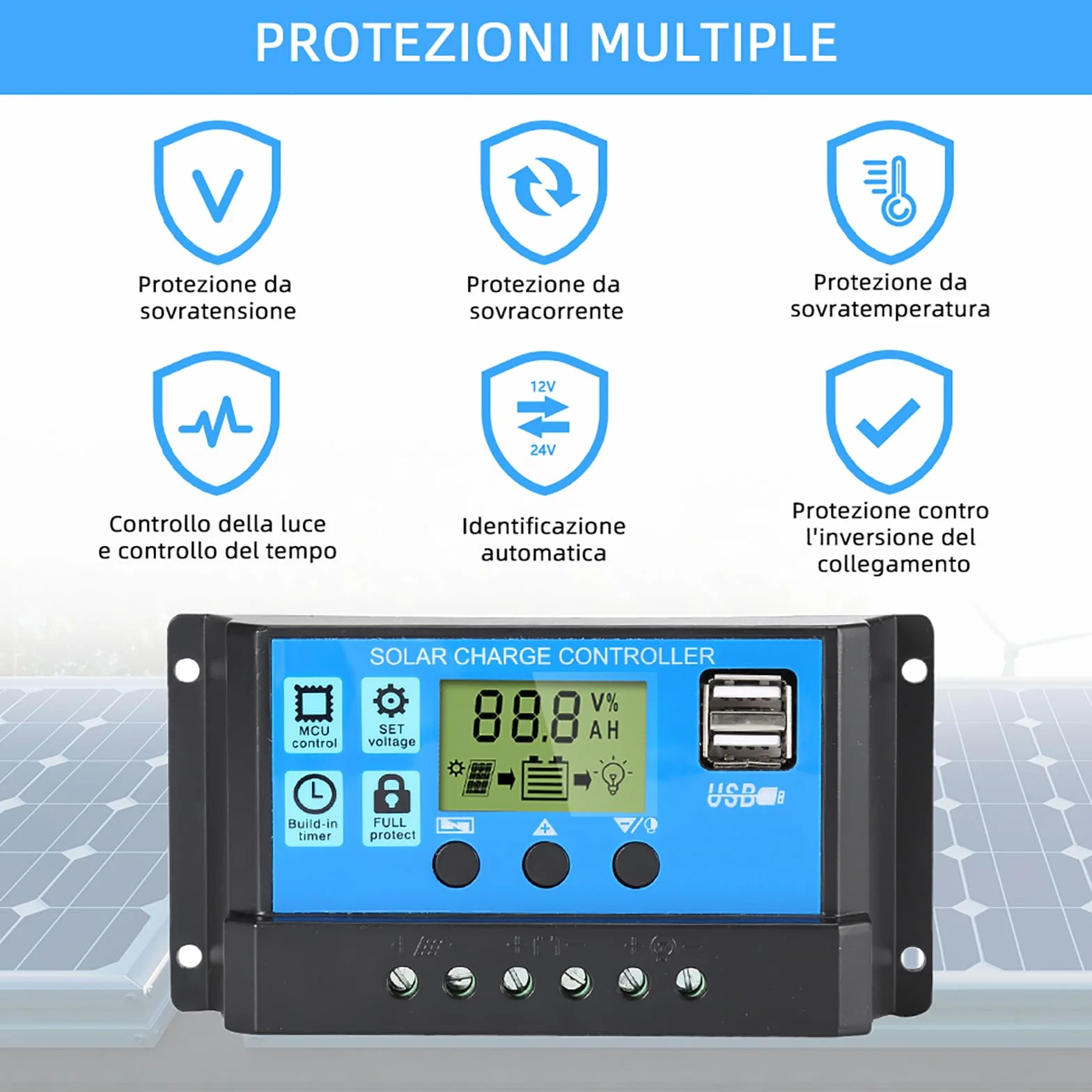 Anern Solarna ładowarka kontroler 30A Regulator ładowania solarnego 12V/24V Dual USB 5V LCD