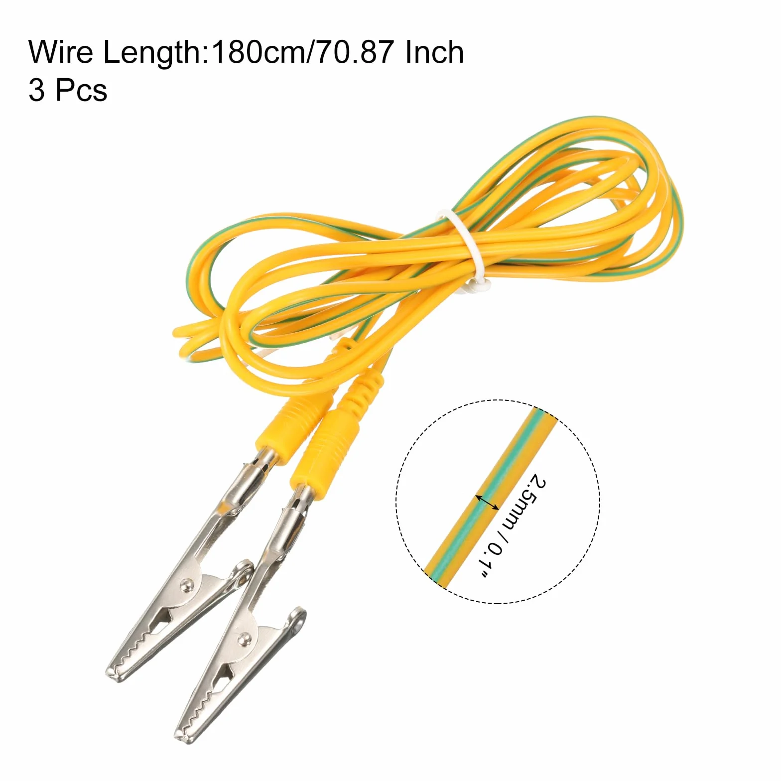 Kabel uziemiający ESD antystatyczny 180 cm z klipsem krokodyla 3 sztuki żółty zielony