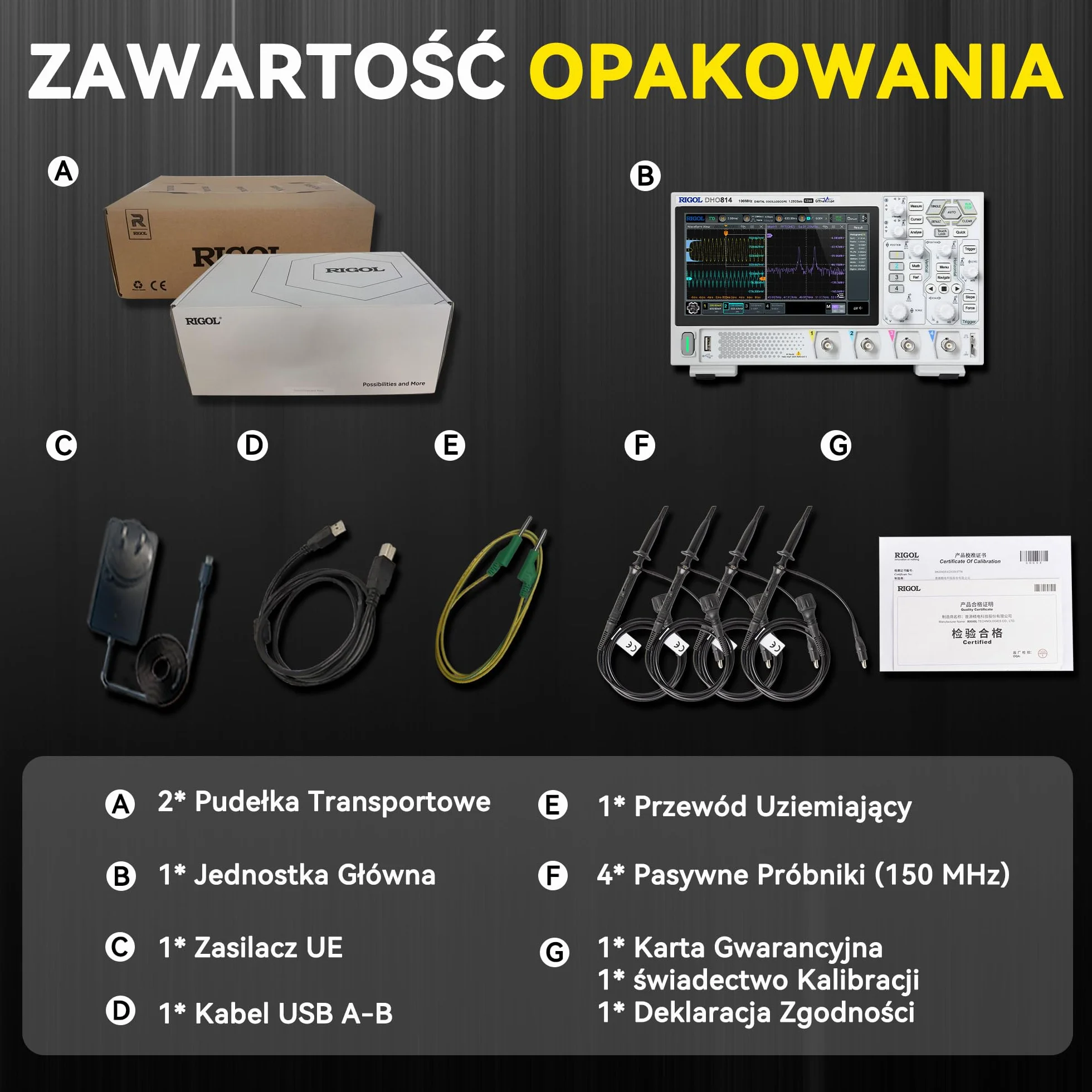 RIGOL Oscyloskop,DHO804 Przenośny Cyfrowy Oscyloskop,pasmo przenoszenia 70 MHz,4 kanały analogowe, Rozdzielczość pionowa 12 bitów,niski poziom szumów,obsługa zasilania przenośnego