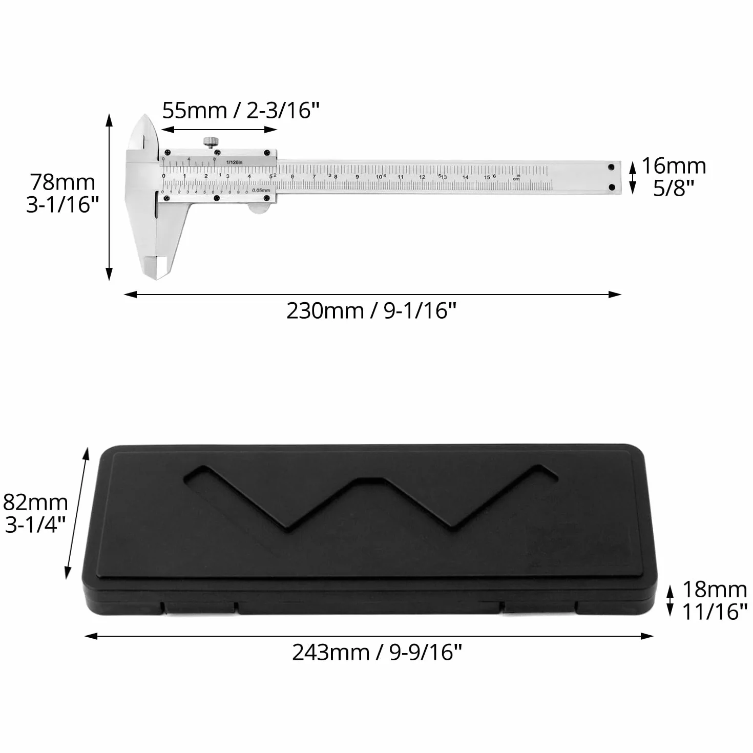 QWORK Wysoka precyzja suwmiarka 6"/150 mm, 0,05 mm / 1/128" Tol. Suwmiarka suwaka ze śrubą zabezpieczającą