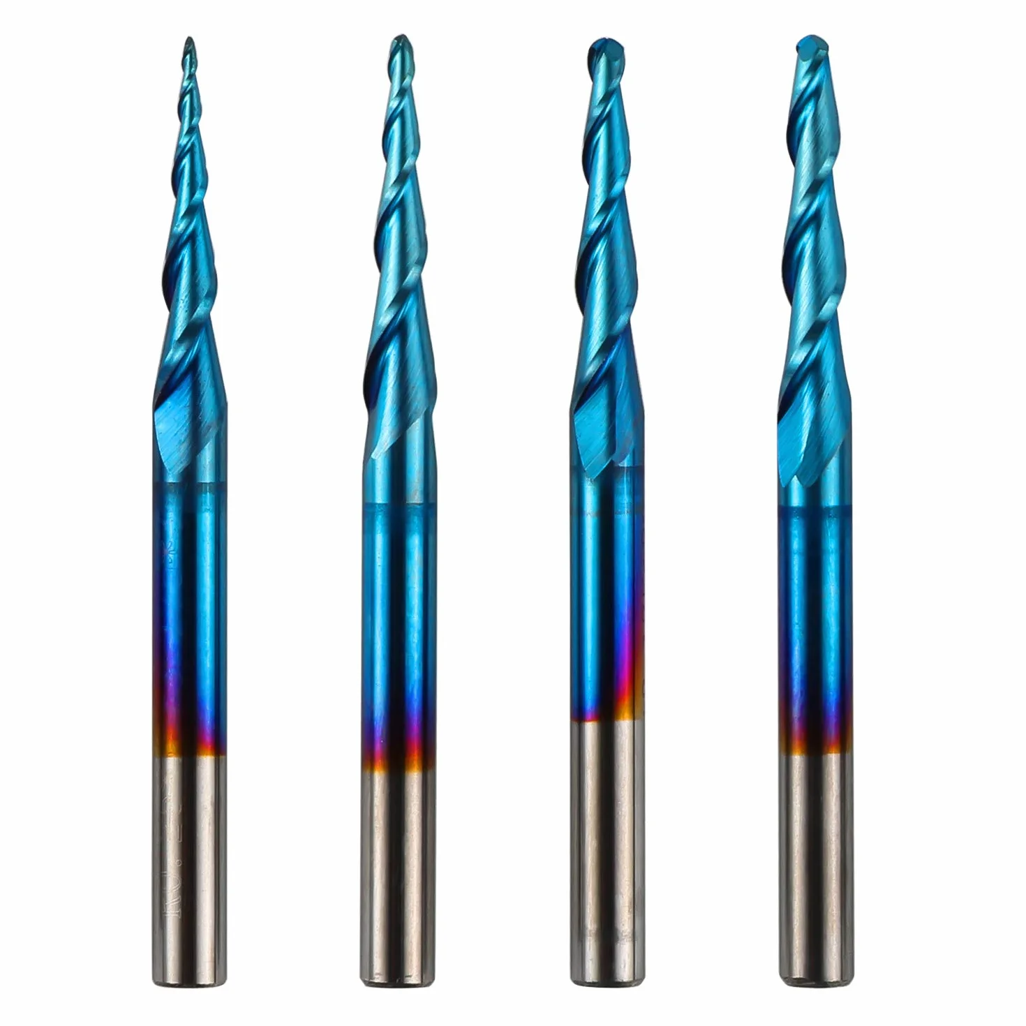 Genmitsu Frezy stożkowe z końcówką kulową z węglika wolframu, frez z nano-niebieskim płaszczem, R0.25-1.0, chwyt 1/8", TB04A 4 szt