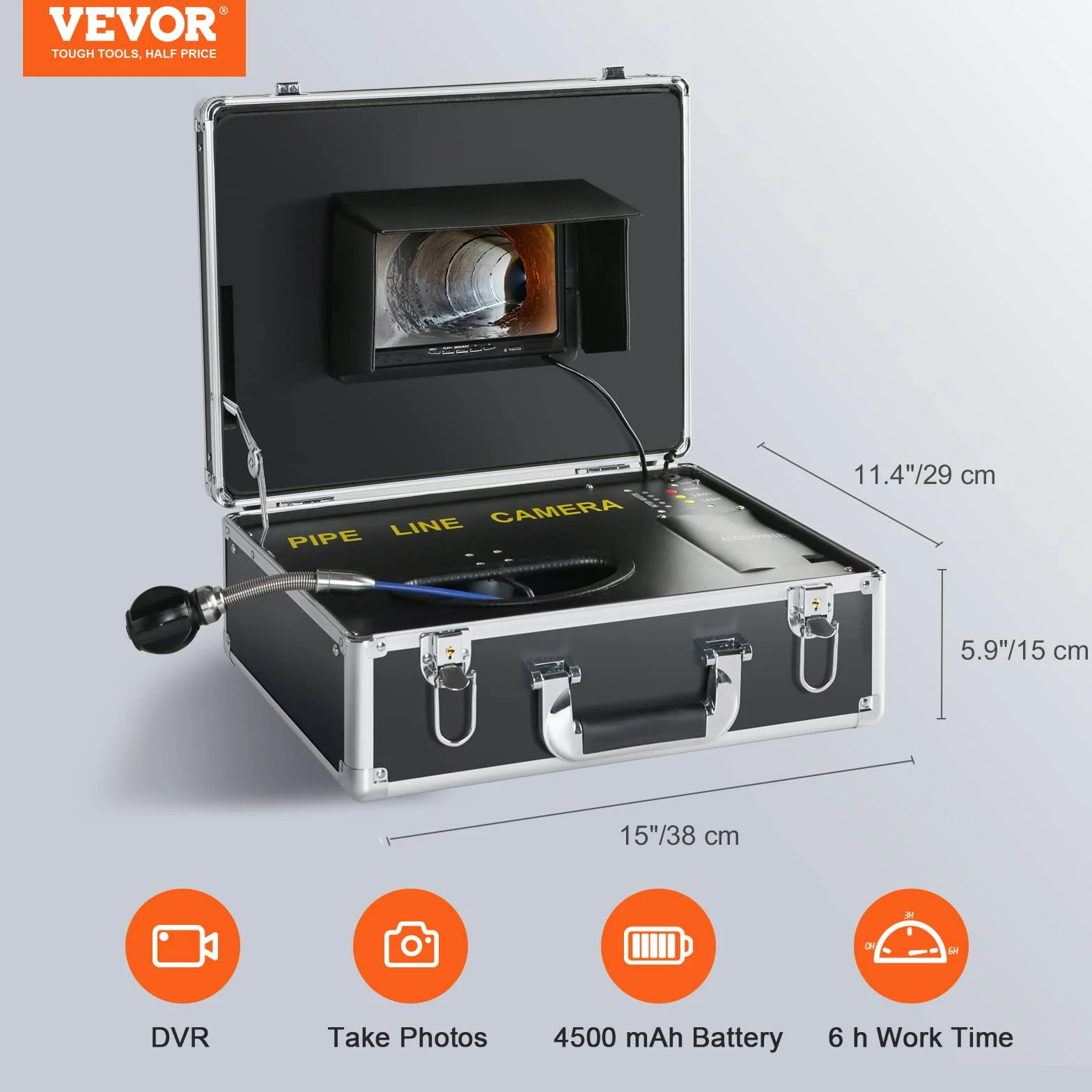 VEVOR Kamera inspekcyjna 30 m 7'' Endoskop IP68 DVR 12 LED z kartą SD 16 GB