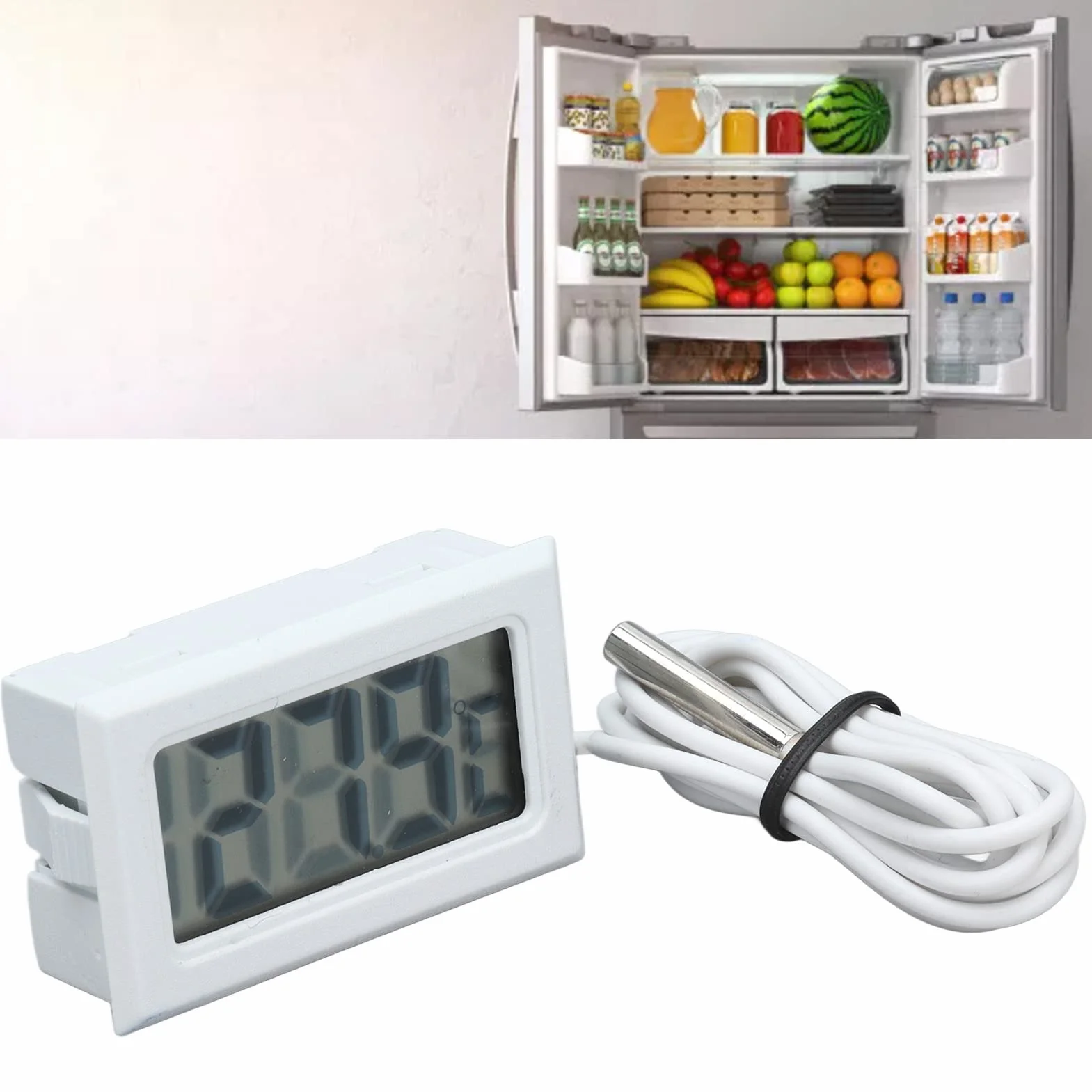 2 szt. Elektroniczny Miernik Temperatury 2s odśwież Cyfrowy Termometr LCD Termometr do Lodówki Monitor Termostat z sondą (biały*2)