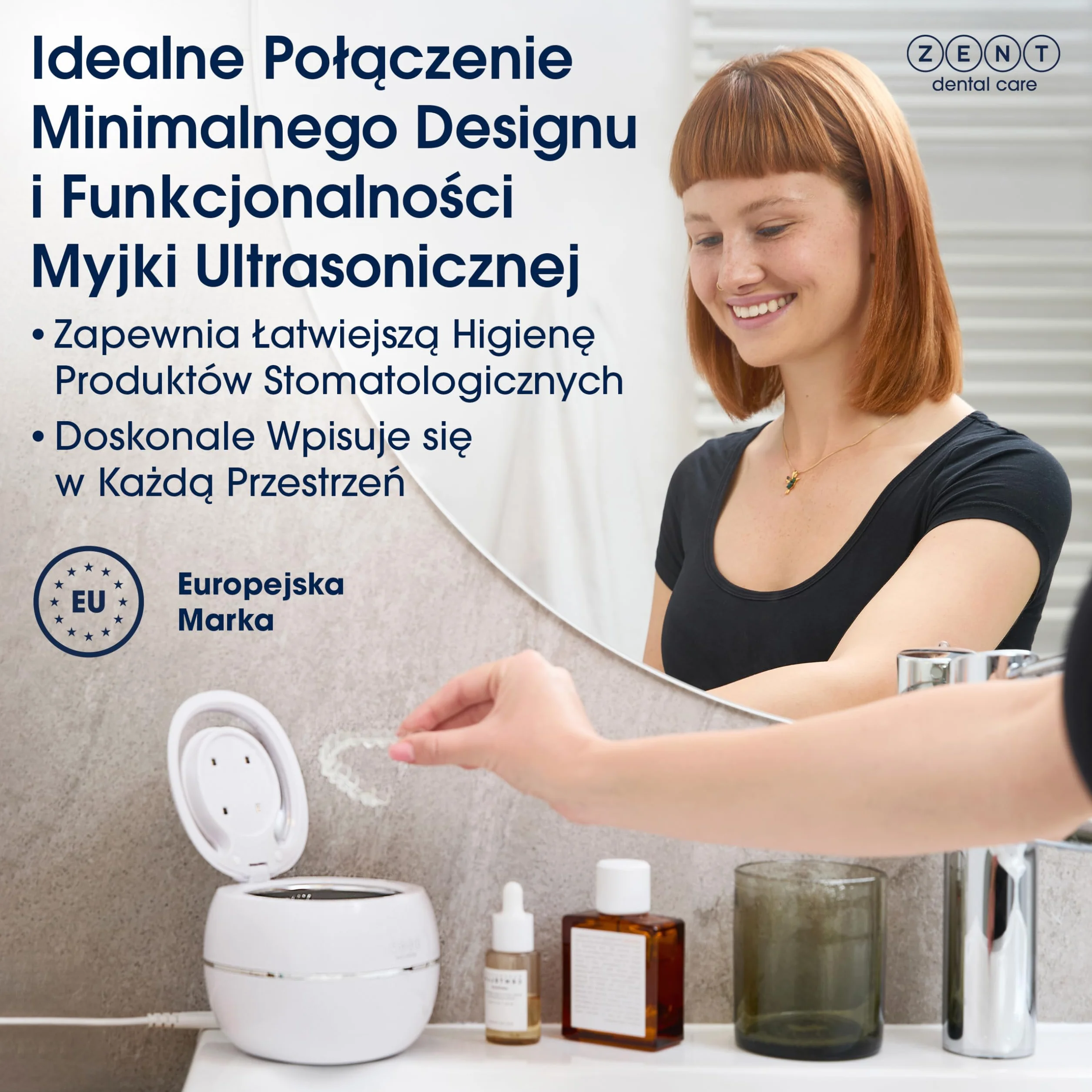 ZENT Ultrasonic Cleaner 42 kHz Kompaktowa Myjka Ultradźwiękowa, Dezynfekcja lampą UV, do Protez stomatologicznych biżuterii nakładek ortodontycznych, Szybkie czyszczenie - tylko 5 minut, 0.2l, Biała