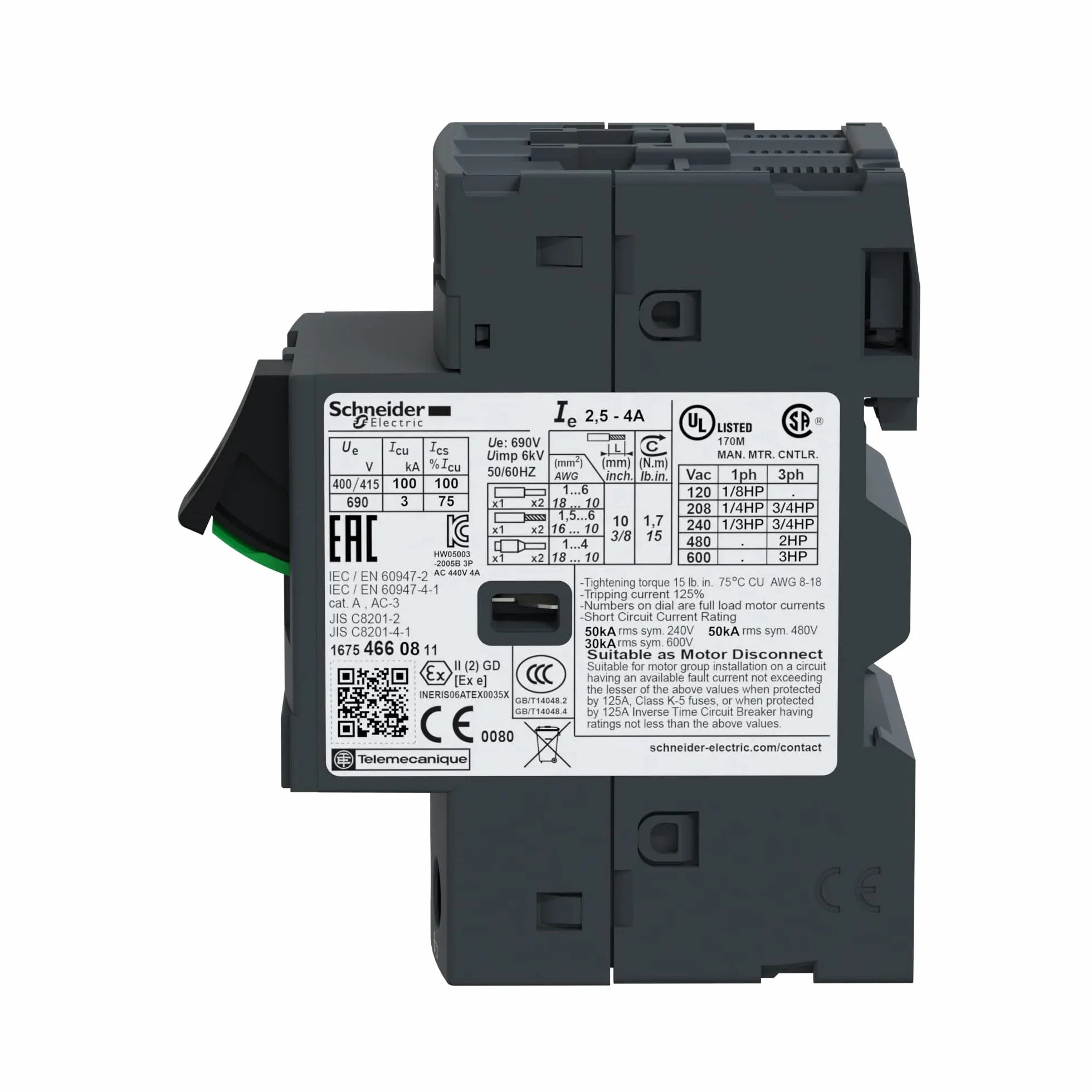 Schneider Electric GV2ME08 wyłącznik ochronny silnika 3p 2,5-4 A uruchamianie przycisku przyłącze śrubowe 45 x 89 x 78,2 mm