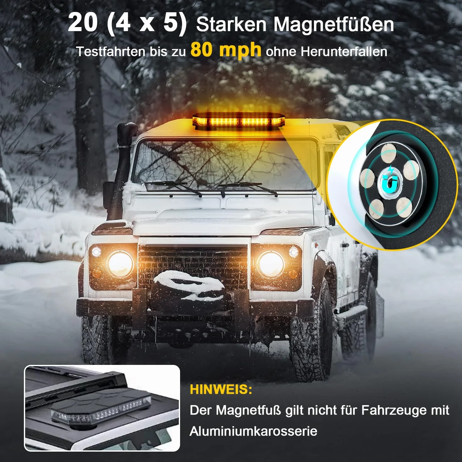Obrotowe światło stroboskopowe LED, 12V-24V żółte światło awaryjne z 20 wytrzymałymi magnesami do pojazdów budowlanych wózka widłowego ciągnika przyczepy odśnieżarki
