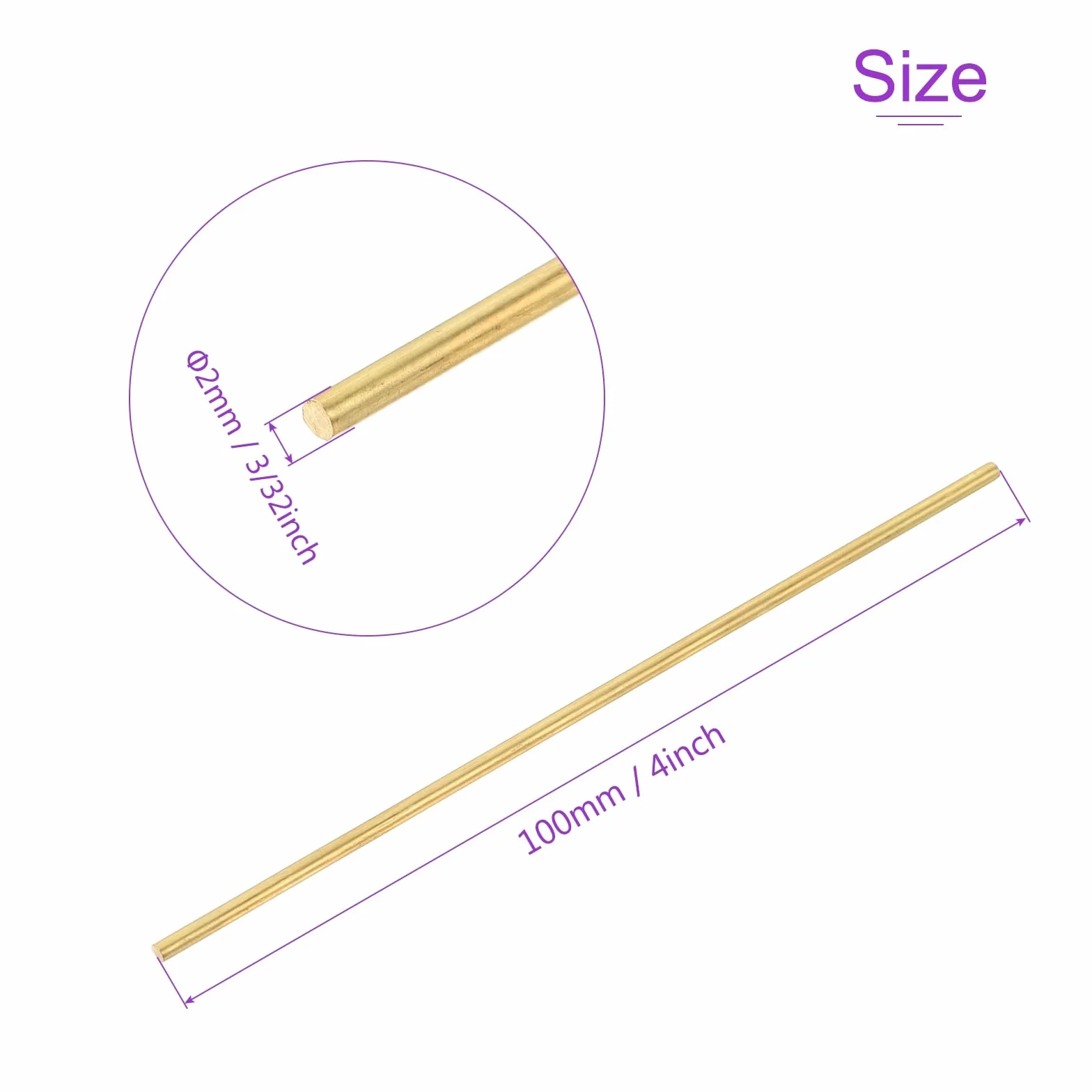 DMiotech 20 szt. 2 mm x 100 mm mosiężne pręty okrągłe pręty do lutowania dla majsterkowiczów mosiężny pręt tokarski model wału samolotu statek samochodowy