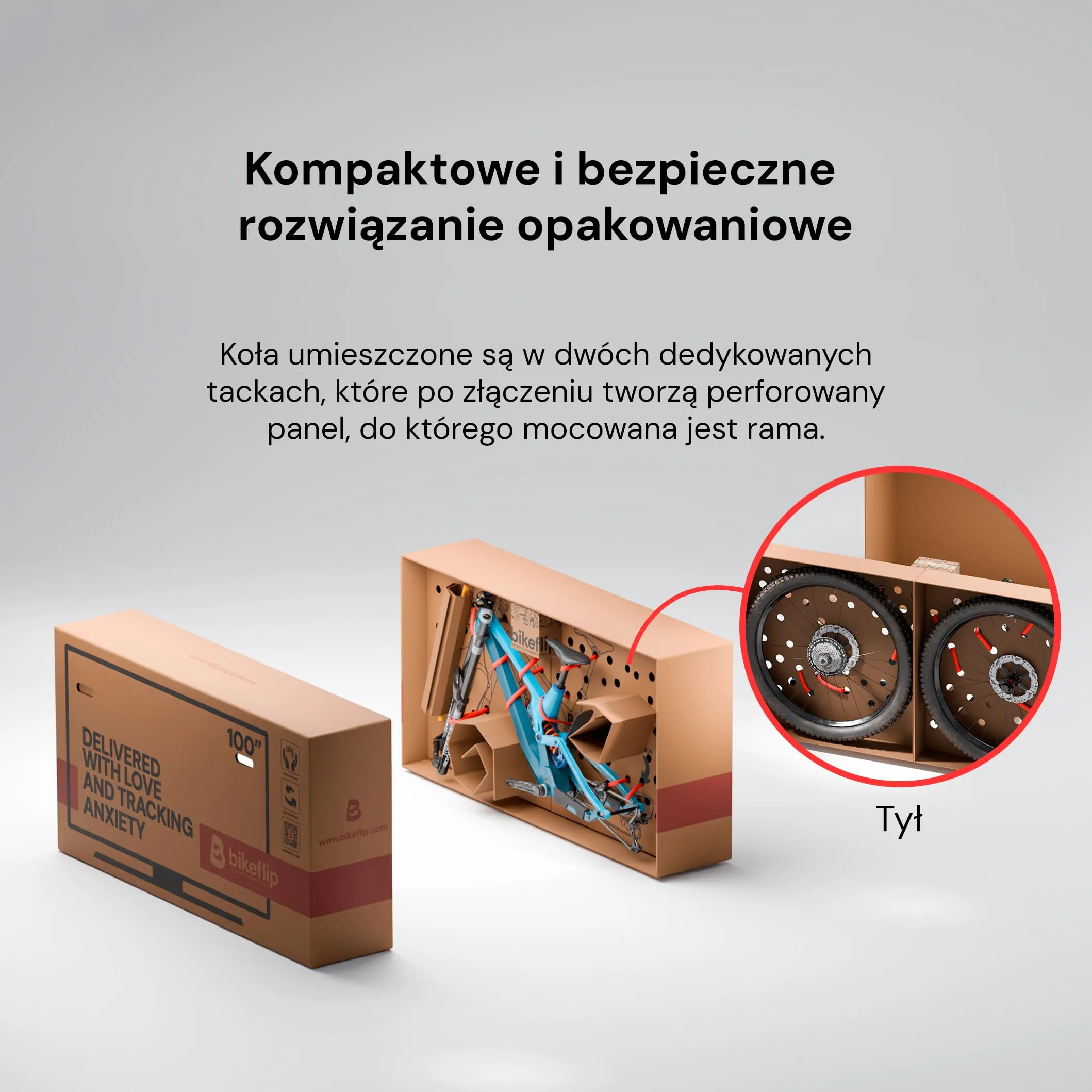 Bikeflip Box, Karton do Wysyłki Rowerów MTB, E-Bike i Gravel, Wytrzymała i Wielokrotnego Użytku Tektura Falista, Szybki Montaż do Podróży i Transportu Kurierem