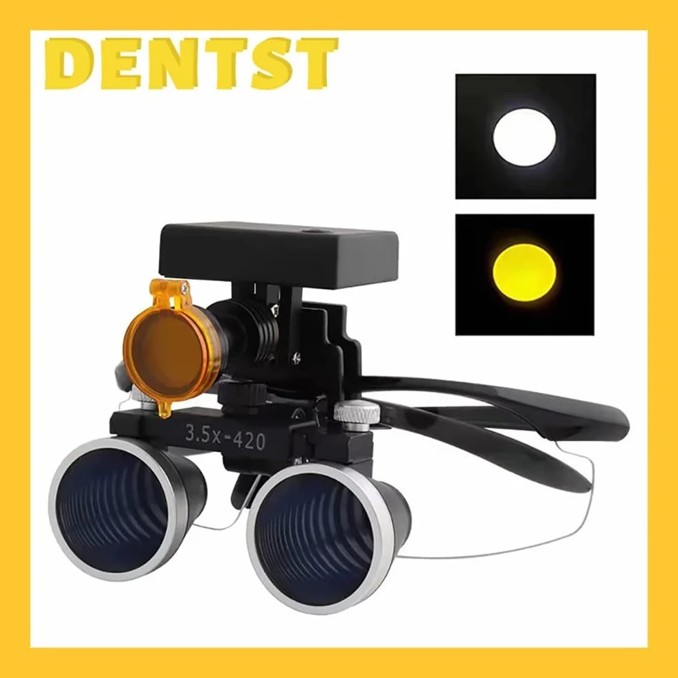 Dentysta Lupy 3,5 X 420 Mm Lornetki Lupy dentystyczne z LED Head Light Medyczne okulary chirurgiczne (Kolor: czarny)