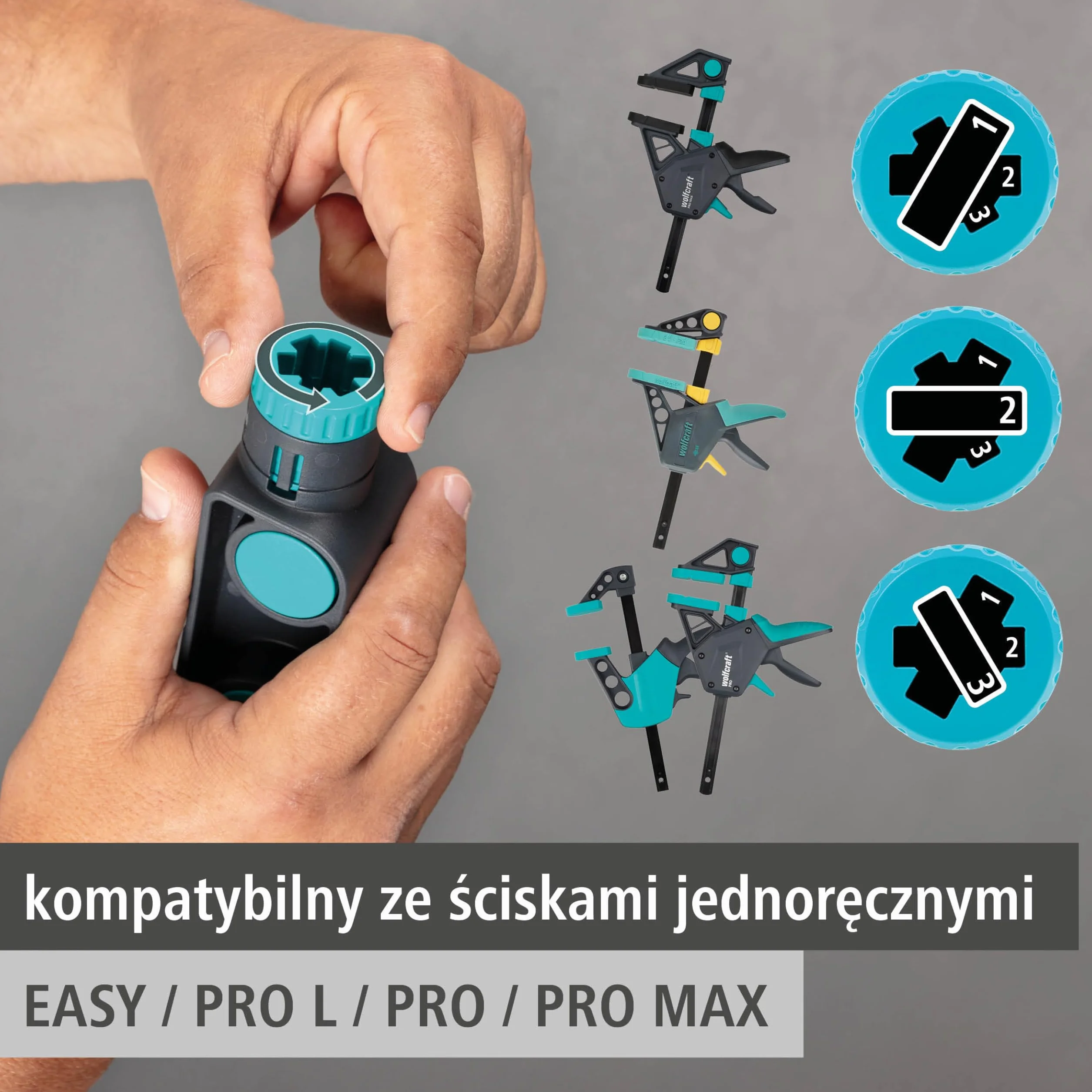 wolfcraft 8673060 - Zestaw zacisków ręcznych XL PRO + złącze - Występ 85 mm - Siła zacisku 150kg - Elastyczny otwór do 1060mm