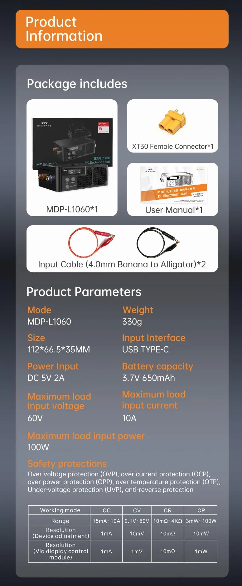 MINIWARE MDP-L1060 programowalne obciążenie elektroniczne 100W