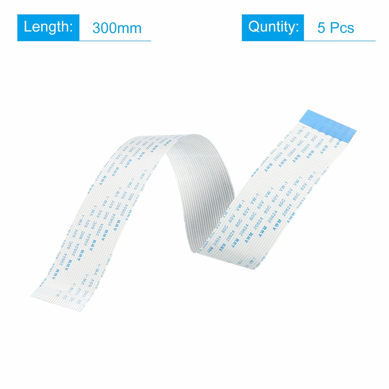 sourcing map Płaski kabel 24 piny 1,0 mm 300 mm typ B do drukarki 3D pakiet z 5