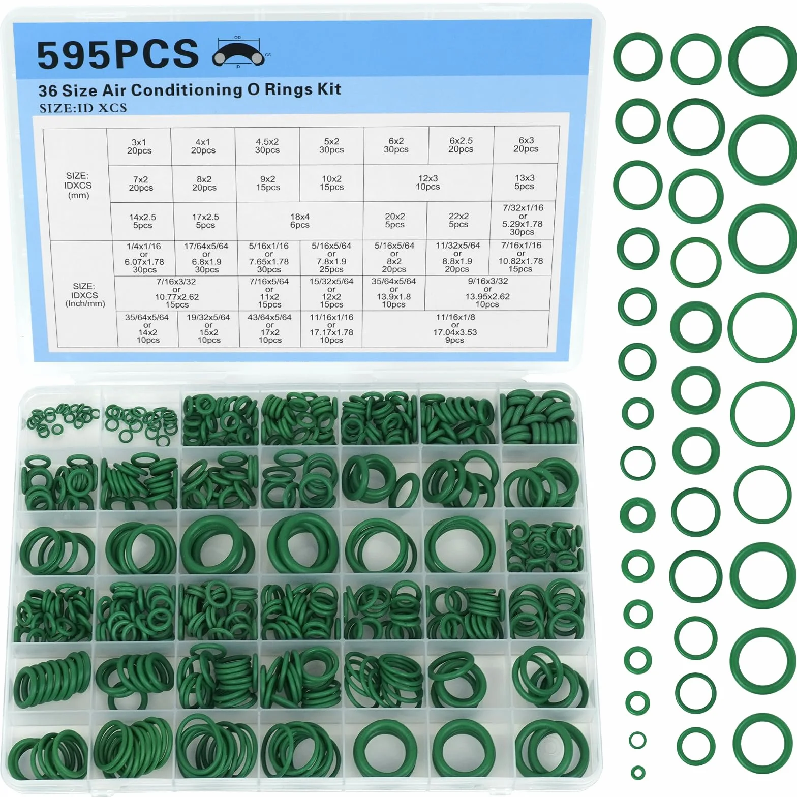 595PCS Zestaw Gumowych O-Ringów, 36 Rozmiarów Uszczelek O-ring, Pierścieni Uszczelniających Ø 3mm-22mm, NBR Pierścienie Uszczelniające do Kranu, Myjki Ciśnieniowej, Naprawy Hydraulicznej i Samochodu