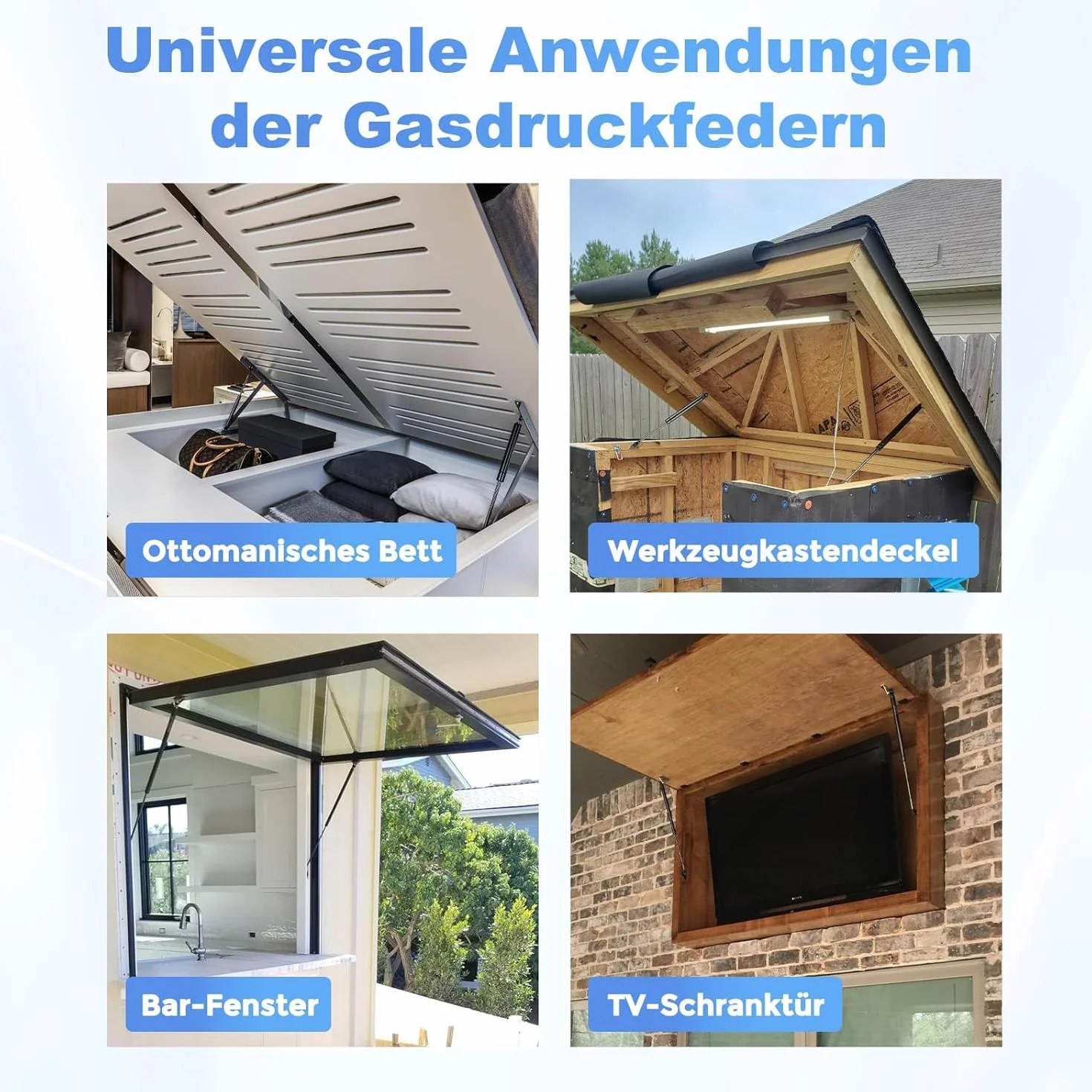 ARANA Uniwersalne rozpórki gazowe, 500 mm, 800 N, amortyzator, zamiennik amortyzatora do łóżka osmańskiego, wytrzymała pokrywa łodzi, pokrywa włazu, narzędzia, zabawki, drewniane pudełko do