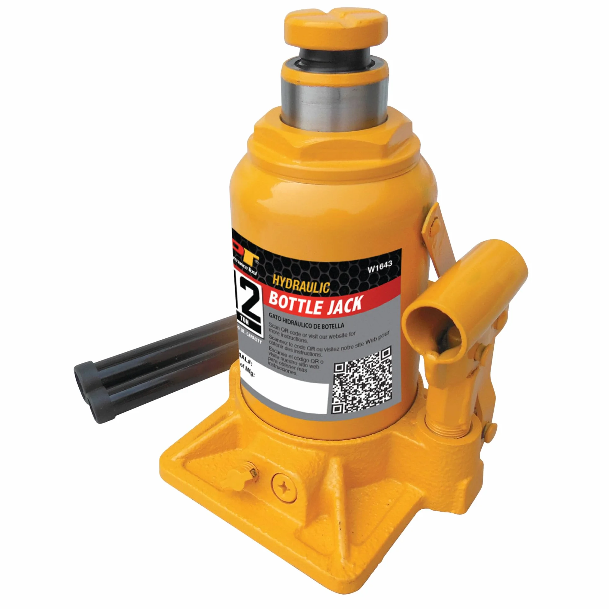 Performance Tool W1643 Heavy Duty Shorty Bottle Jack do konserwacji pojazdu, pojemność 12 ton (10,9 kg)