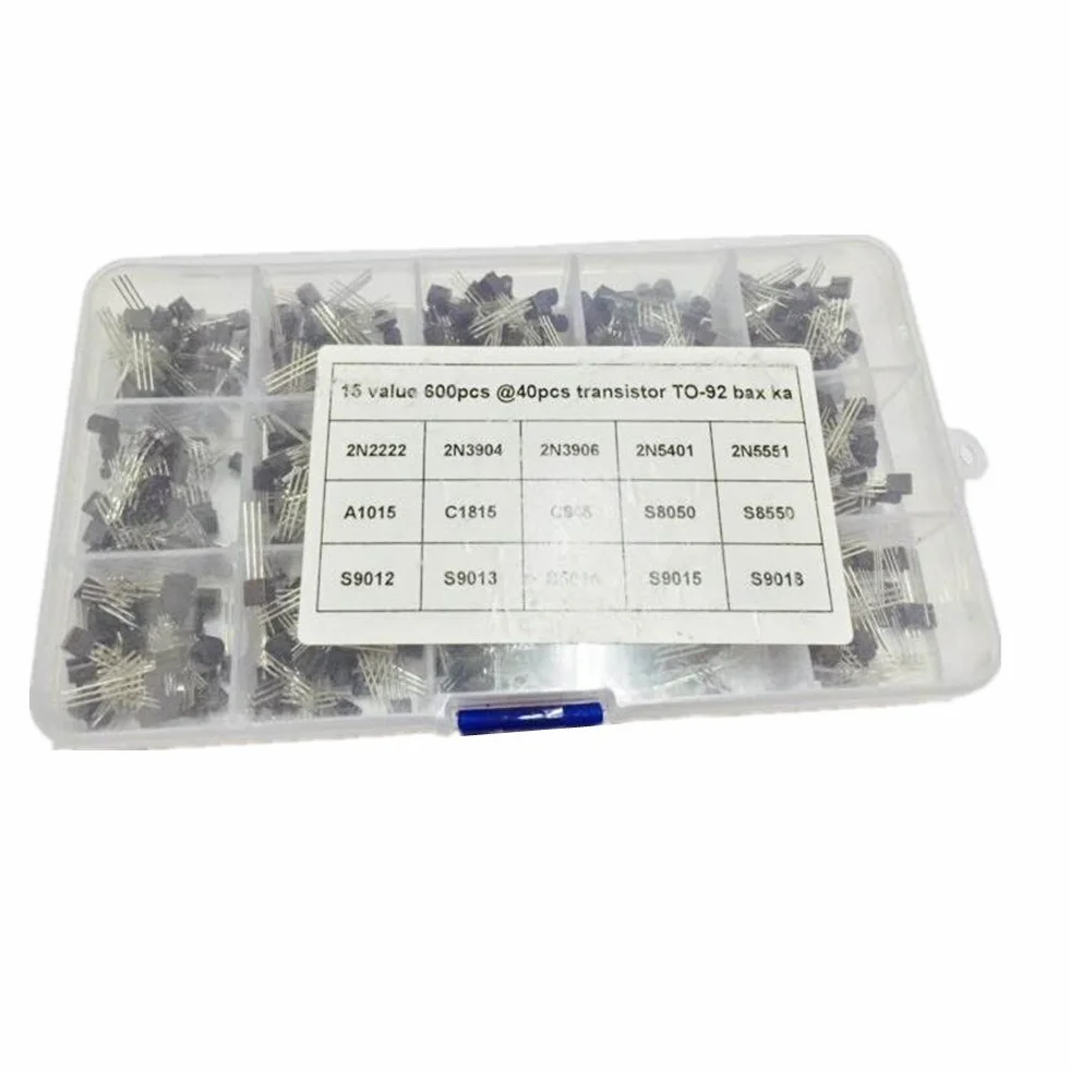 600PCS NPN PNP Power Transistor Kit 2N2222-S9018 Triode 40-160V 50-600mA + Kunststoff Box