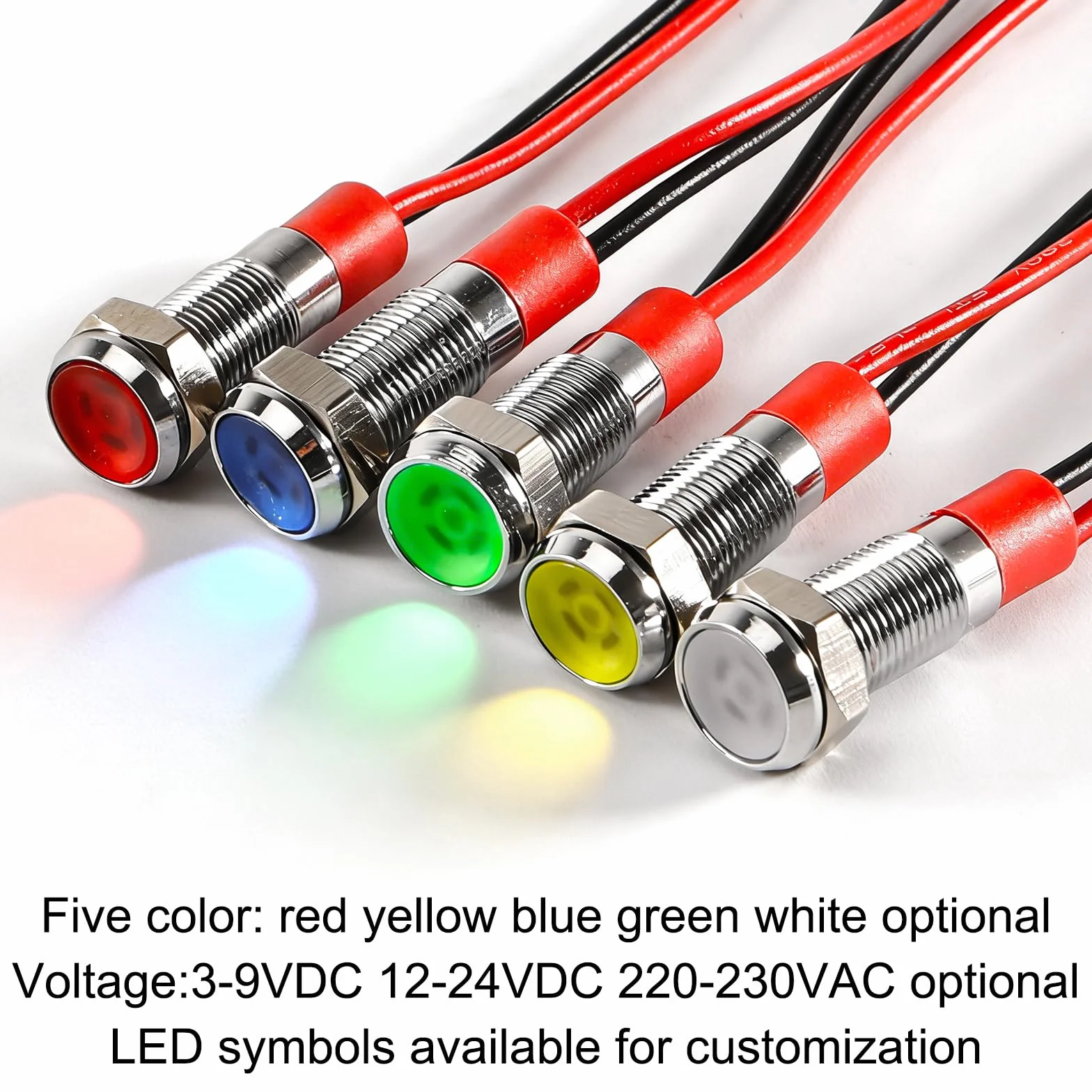 Joycabin 10 sztuk metalowych lamp LED 6 mm, wodoszczelna, AC 12-24 V, zestaw lampek kontrolnych LED do motocykli, samochodów dostawczych, łodzi, samochodów (po 2 sztuki, kolor żółty, zielony