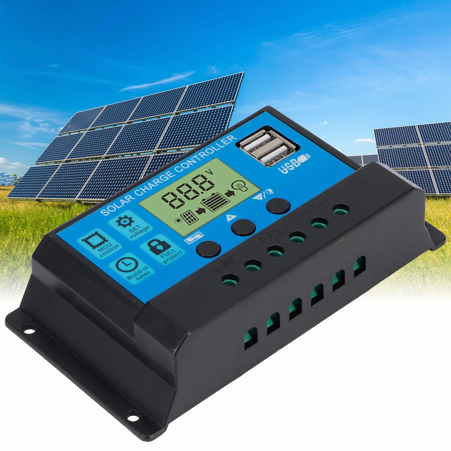 Sterownik Solarny OffGrid 12V/24V z Wyświetlaczem LCD, Regulowanymi Parametrami, Zabezpieczeniem Nadprądowym, śledzeniem Maksymalnej Mocy dla Systemu Fotowoltaicznego PWM (30A)