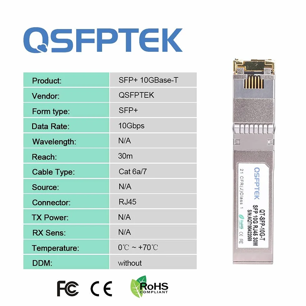 SFP-10G-T-S 10GBASE-T SFP+ do RJ45 Copper Mini-GBIC Transceiver dla Cisco Ubiquiti Netgear Mikrotik D-Link CAT6A/CAT7 30M