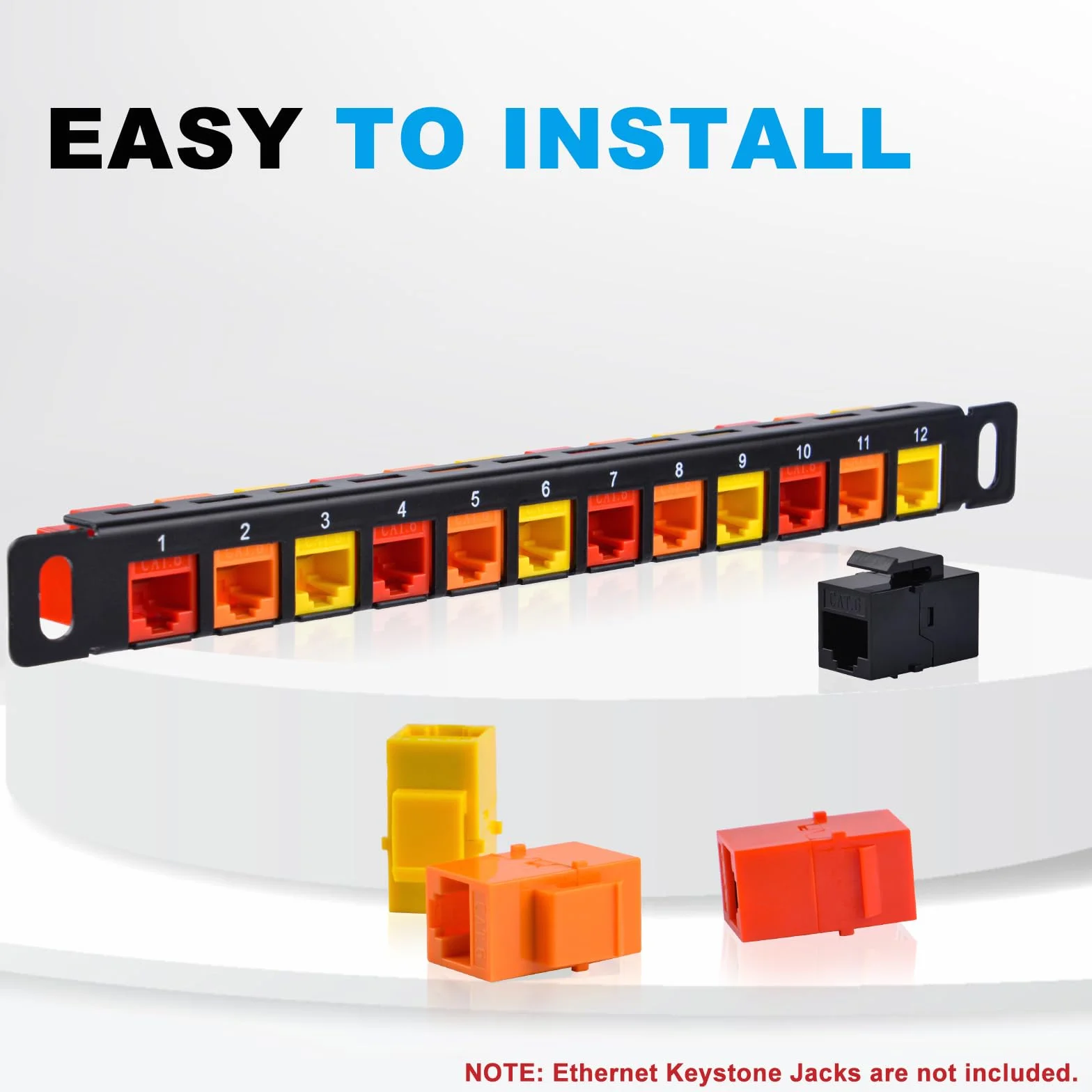 GeeekPi 12-portowy panel poprawek klawiszowych, 0.5U CAT5/CAT5e/CAT6/CAT6a Panel poprawek sieciowych dla DeskPi RackMate T1/T0/T2 Rackmount i 10-calowa szafa serwerowa/sieciowa