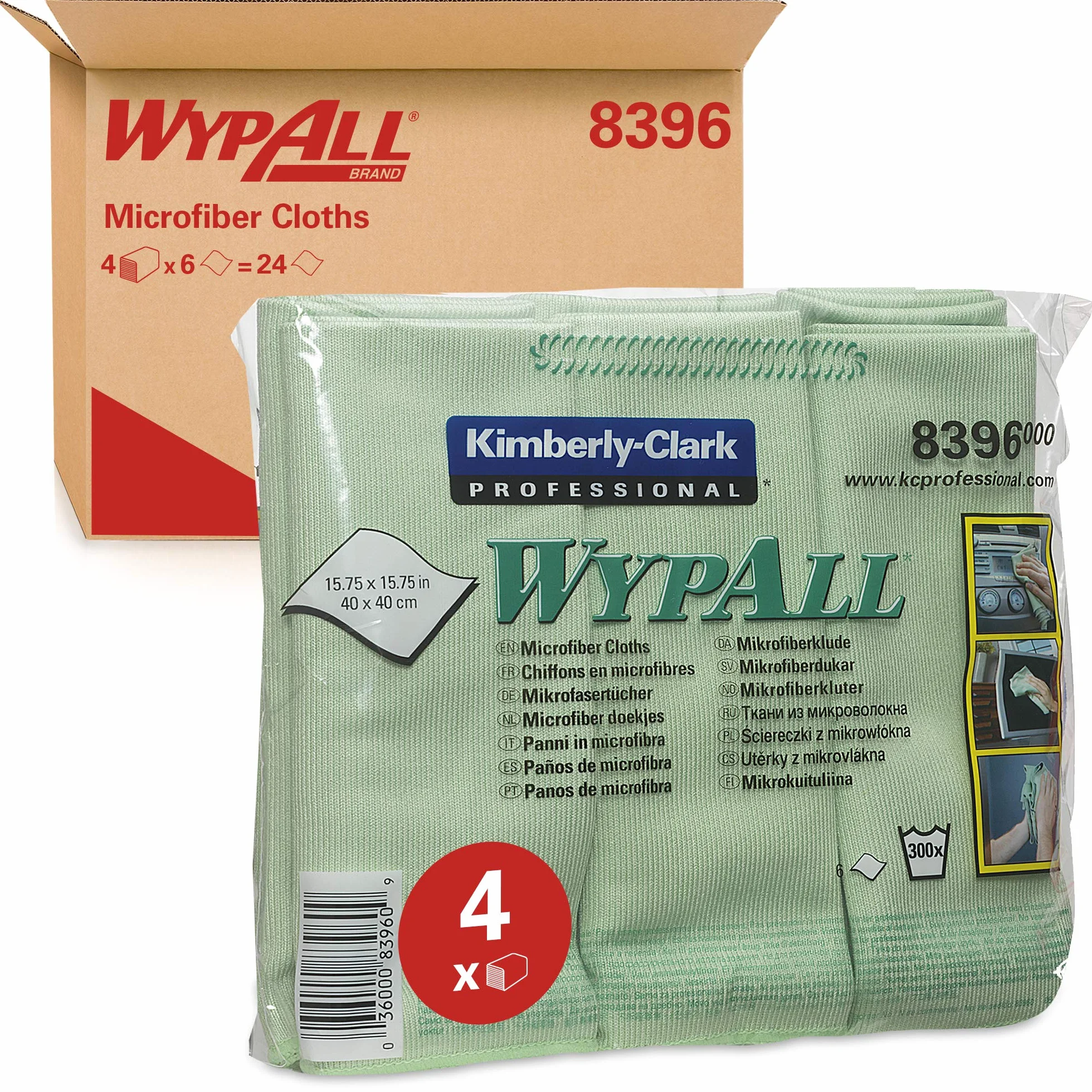 Ściereczki z mikrofibry WypAll 8396 — 4 opakowanie przenośne x 6 ściereczek, zielonych