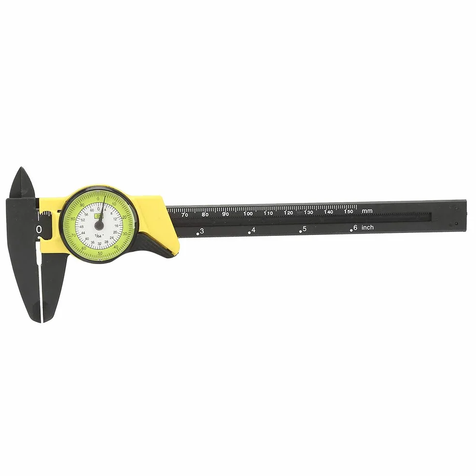 150mm z Tworzywa Sztucznego Dial Vernier, Analogowa Farba Zapadkowa Yctze Vernier Caliper Miernik Narzędzie do Pomiaru z Tworzywa Sztucznego Trwała Tarcza Szybko (żółty (imperialny))