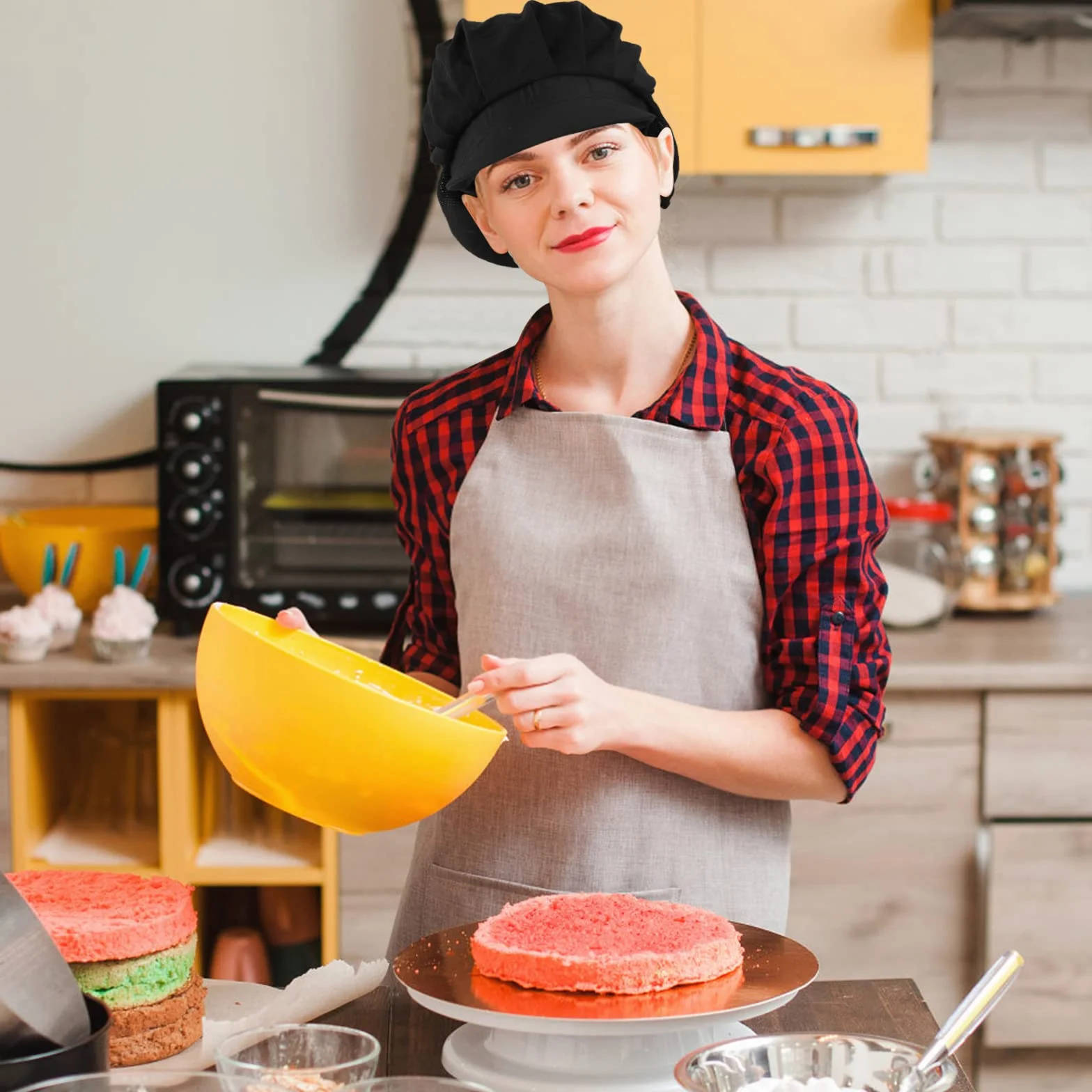 Yolev Czapki szefa kuchni - kuchnia piekarz gotowanie siatki do włosów gastronomiczne siatki na włosy dla kobiet mężczyzn z rondem czarne, Czarny, X