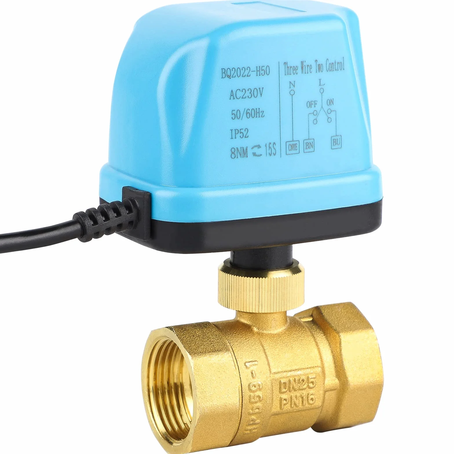 SWAWIS 2-drożny elektromagnetyczny zawór kulowy DN25 1 cal 230 V mosiężny niebieski