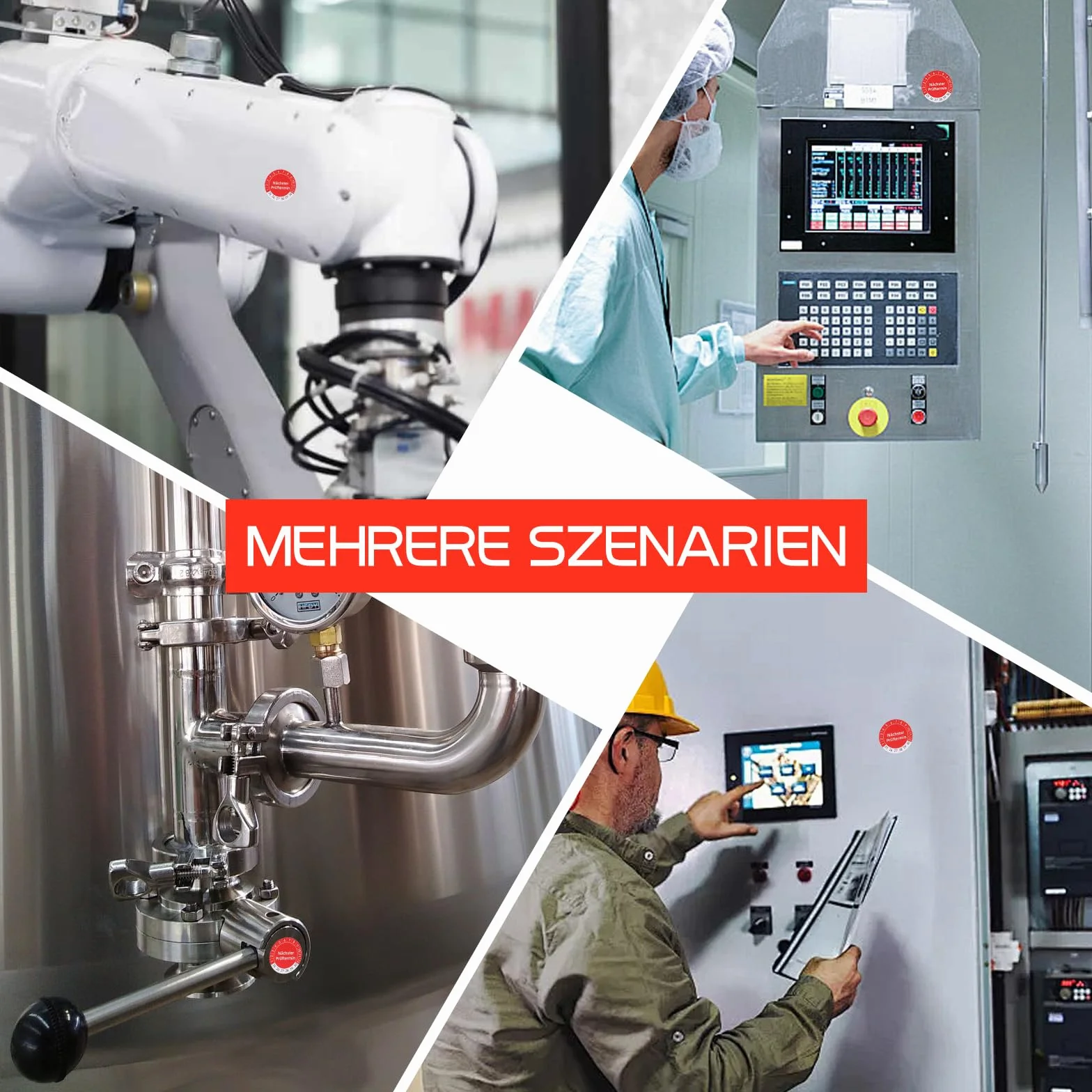 Plakietki kontrolne 30 mm z otworem 3 mm, czerwone, samoprzylepne, 2025-2030, zestaw 1000 sztuk