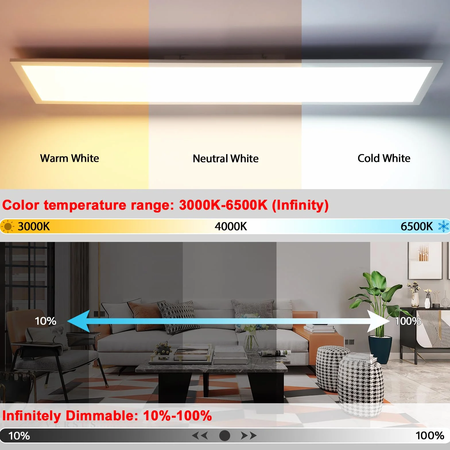 Oraymin Lampa sufitowa LED panel 100x25 cm 30W 3300 lm CCT ściemniana 3000-6500 K