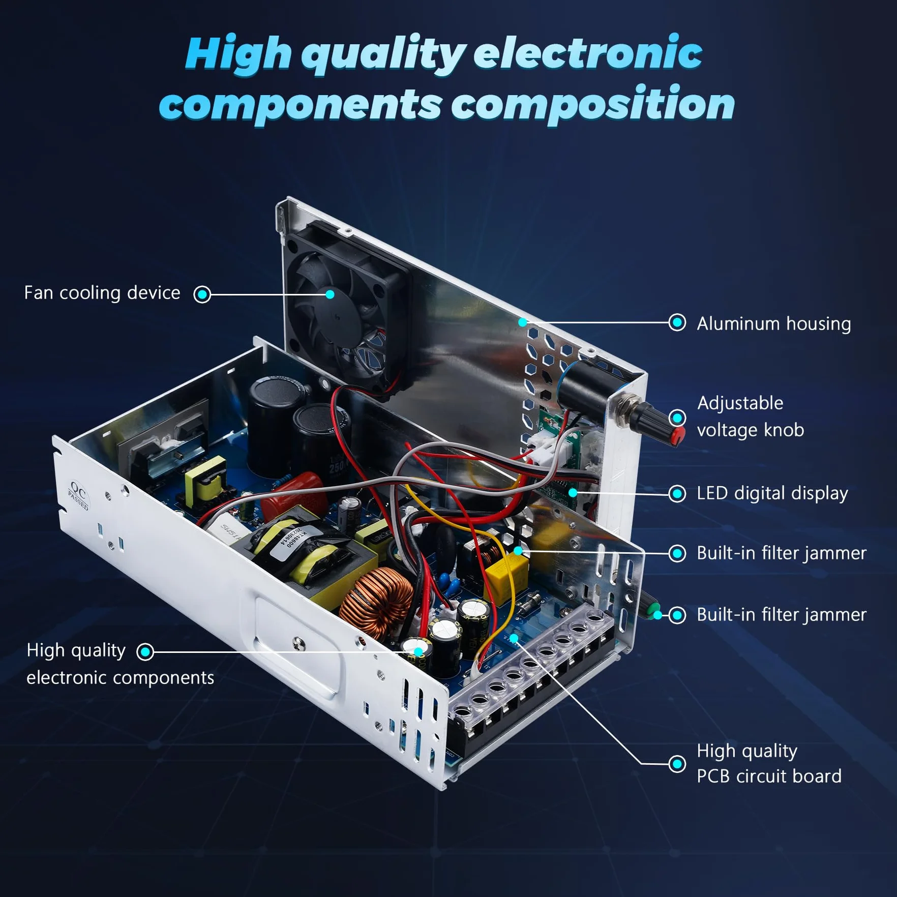Regulowany zasilacz impulsowy DC 0-24V 0-25A 600W AC110/220V z cyfrowym wyświetlaczem