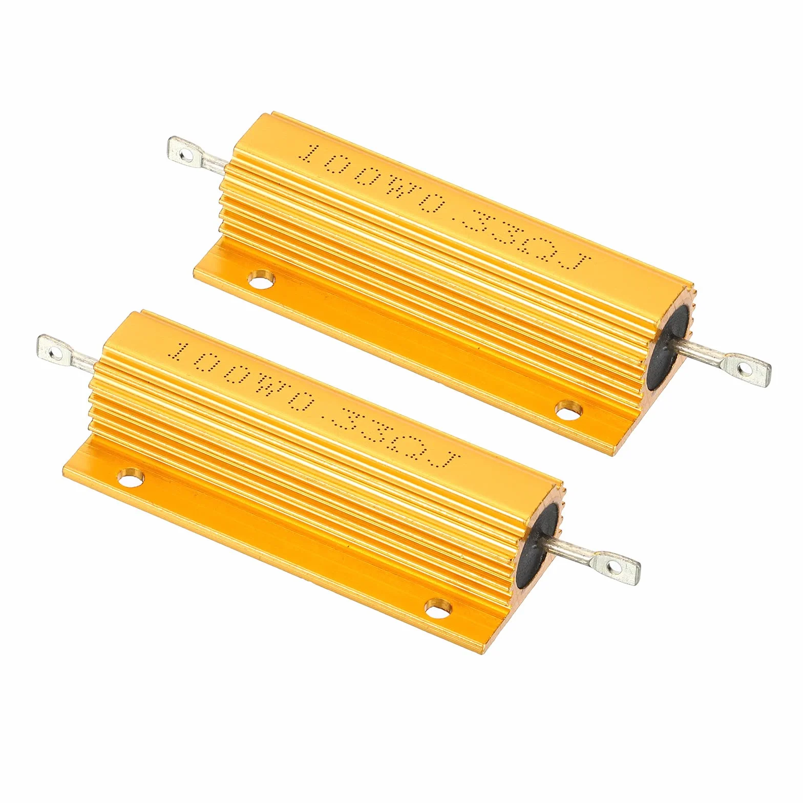 PATIKIL 100W 0.33 Ohm Aluminiowa obudowa rezystor, 2 Pakiet Aluminium Obudowa Rezystor Hostowany Obudowa Uzwojone Rezystory Gwint Moc Rezystor, Złoty
