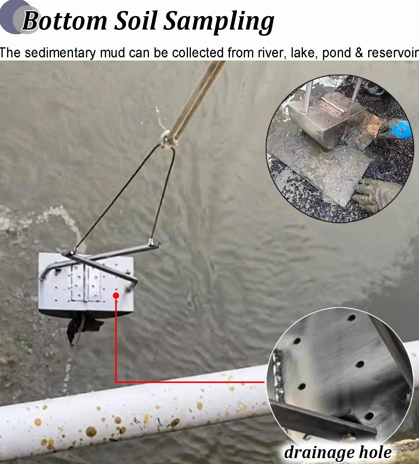 Mud Sampler 3L / 5L Próbnik Osadu Stal Nierdzewna 304, Chwytak do Pobierania Próbek Mułu Próbnik Denny z Wylotem Wody, Próbnik do Pogłębiarki Osadu do Rzeki Stawu Jeziora(5L)