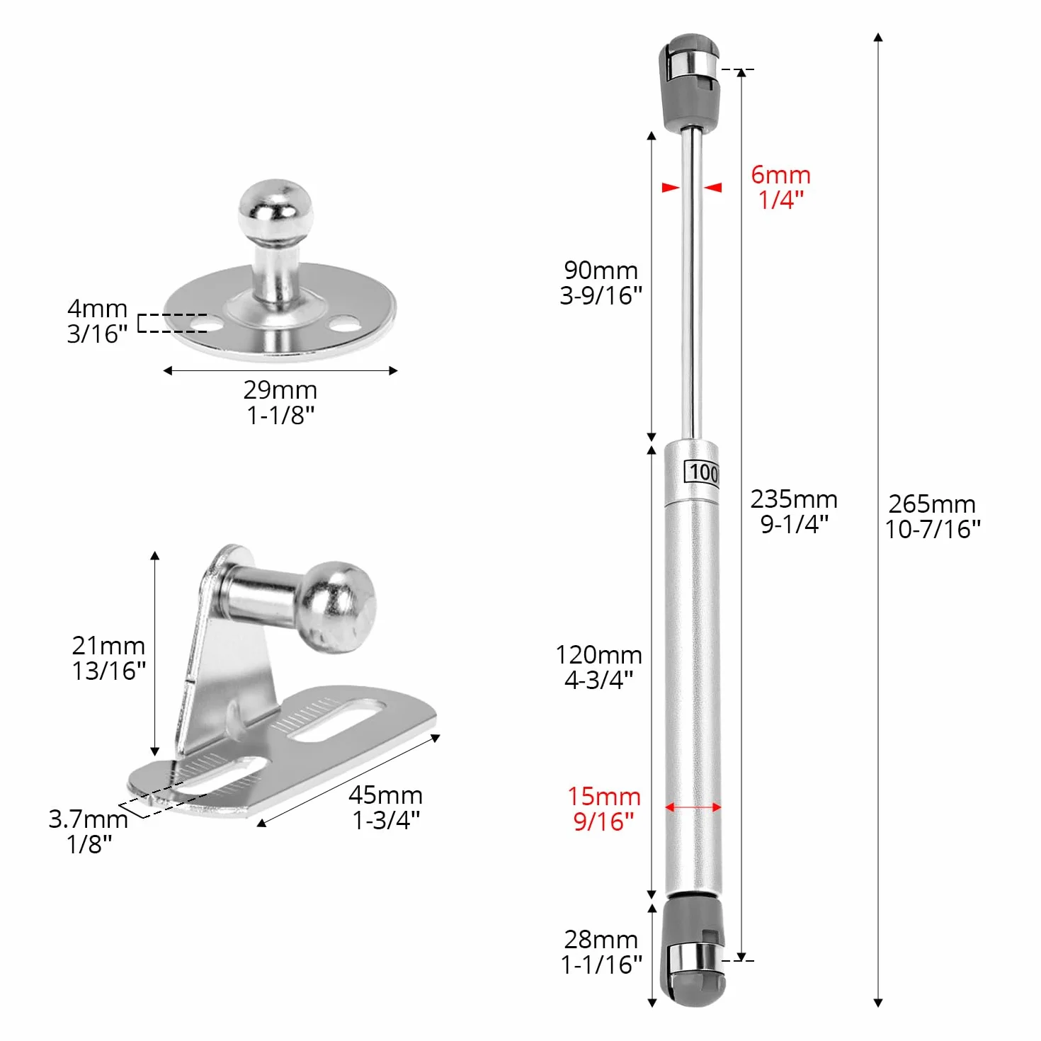 QWORK® Zestaw 4 sprężyn gazowych, 100 N/10 kg, srebrne zawiasy amortyzatora gazowego, do drzwi szafek kuchennych