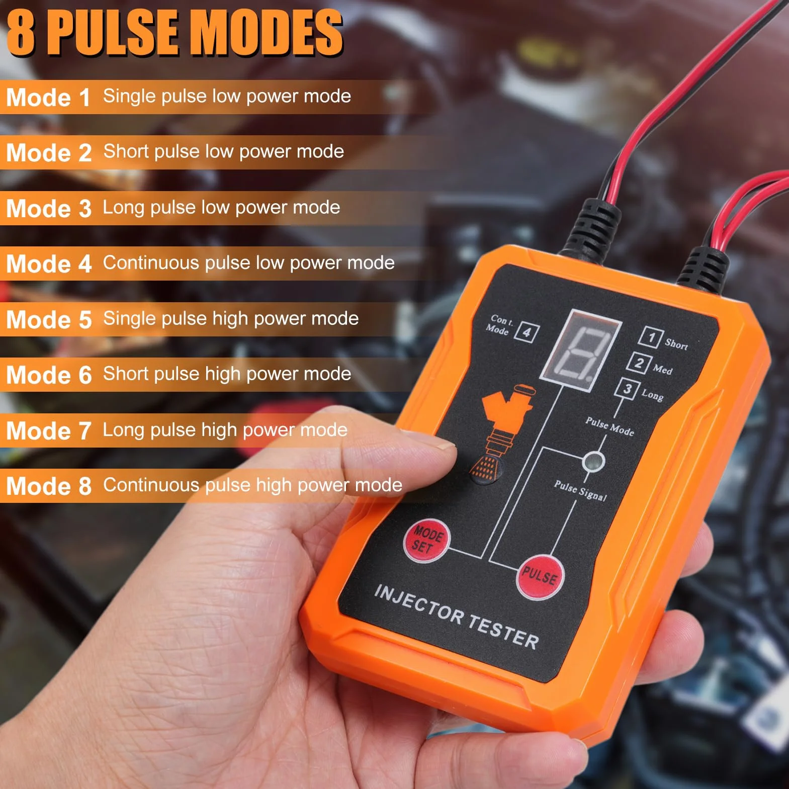 Tester i Czyszczenie Wtryskiwaczy Paliwa, 8 Trybów Impulsów, 2 Zaciski, LCD, Ochrona Zwarcia, 4 Adaptery, 12V EFI GDI Benzynowe