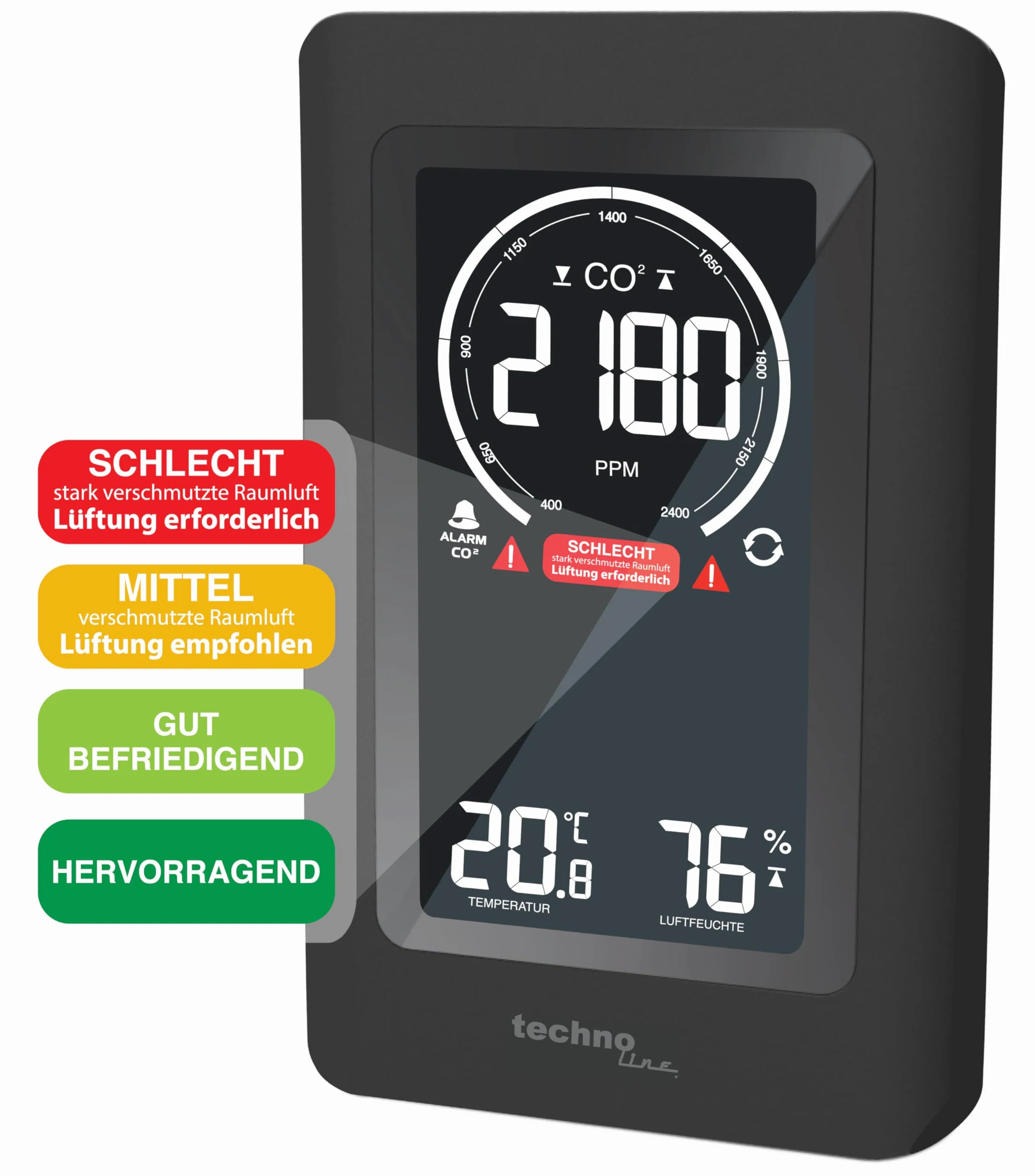 Technoline WL1030 CO2 Miernik Jakości Powietrza Czarny 9.4 x 5 x 14.5 cm