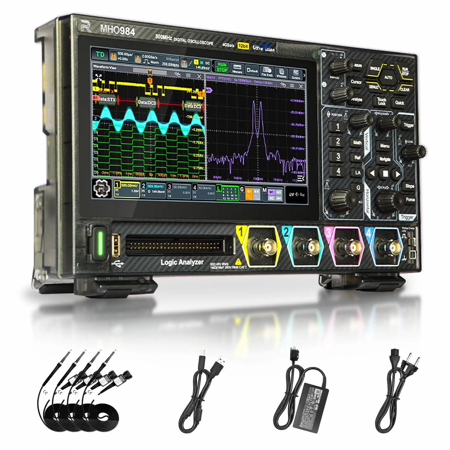 RIGOL MHO984 Oscyloskop Cyfrowy, 800MHz, 4GSa/s, 12-bit, 4+16 Kan, Wi-Fi & Bluetooth, Zasilanie Type-C, Opcjonalny AFG, bez dodatkowych kosztów, Ultra-przenośny