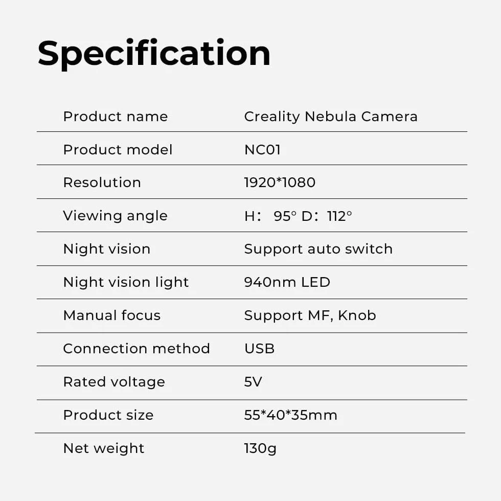 Creality Nebula Kamera 24h Monitoring Automatyczne Tworzenie Filmów Poklatkowych Kompatybilny z Sonic Pad Nebula Pad Ender 3 V3 KE CR 10