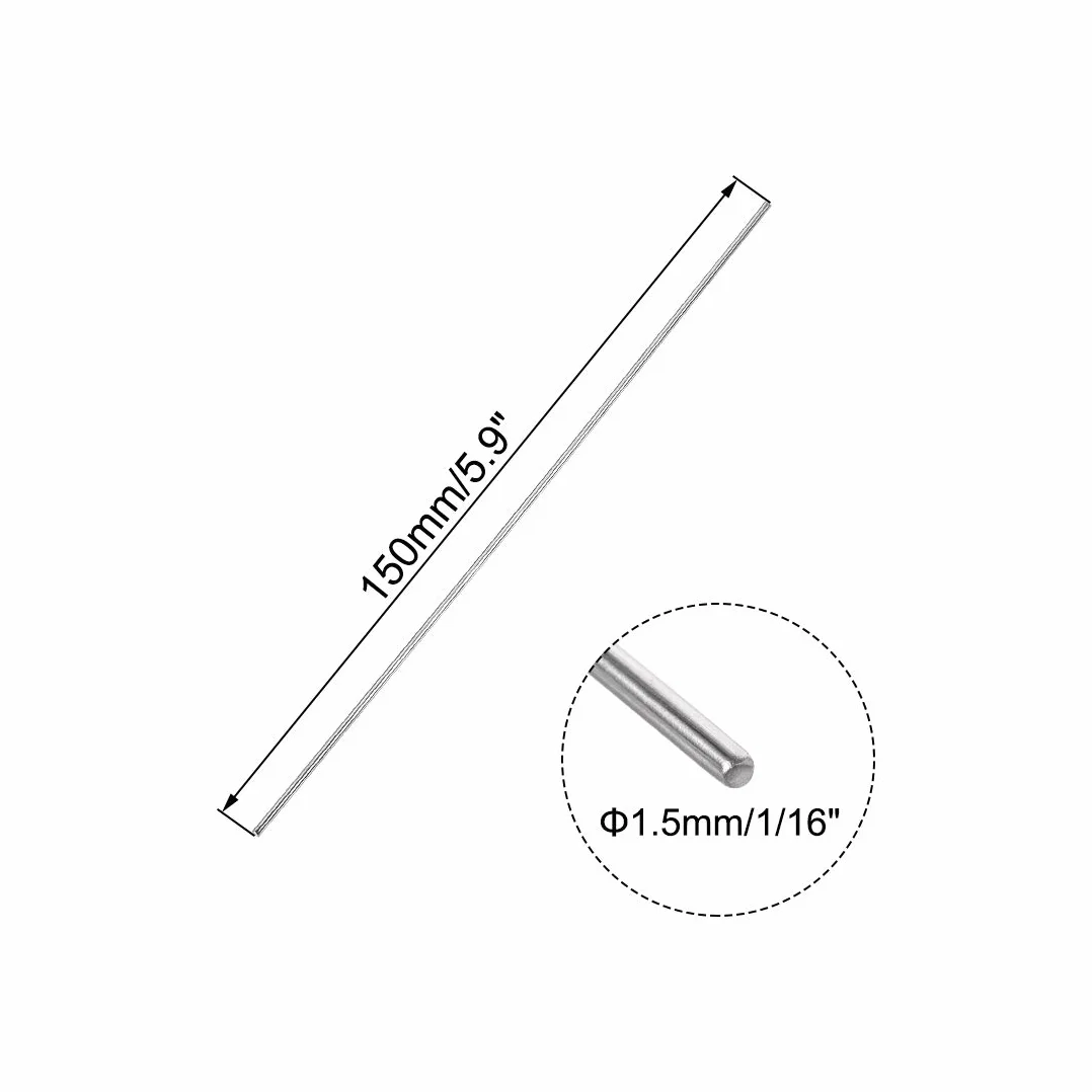 sourcing map 10 sztuk prętów okrągłych 1,5 mm x 150 mm ze stali nierdzewnej 304 dla majsterkowiczów