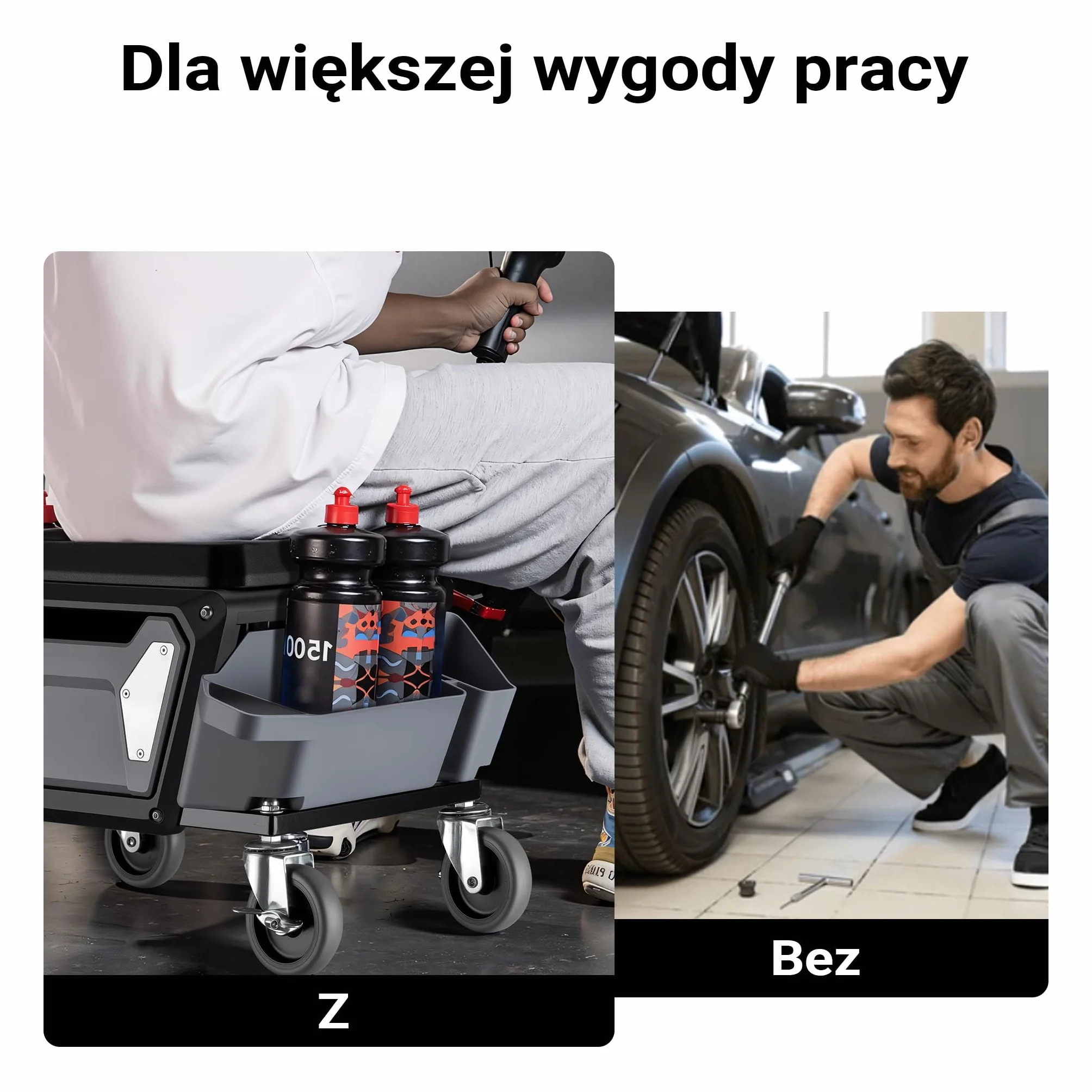Wiltec Taboret warsztatowy do 120kg z dwoma pojemnikami i szufladą na narzędzia 53 x 38 x 38 cm do prac w warsztacie