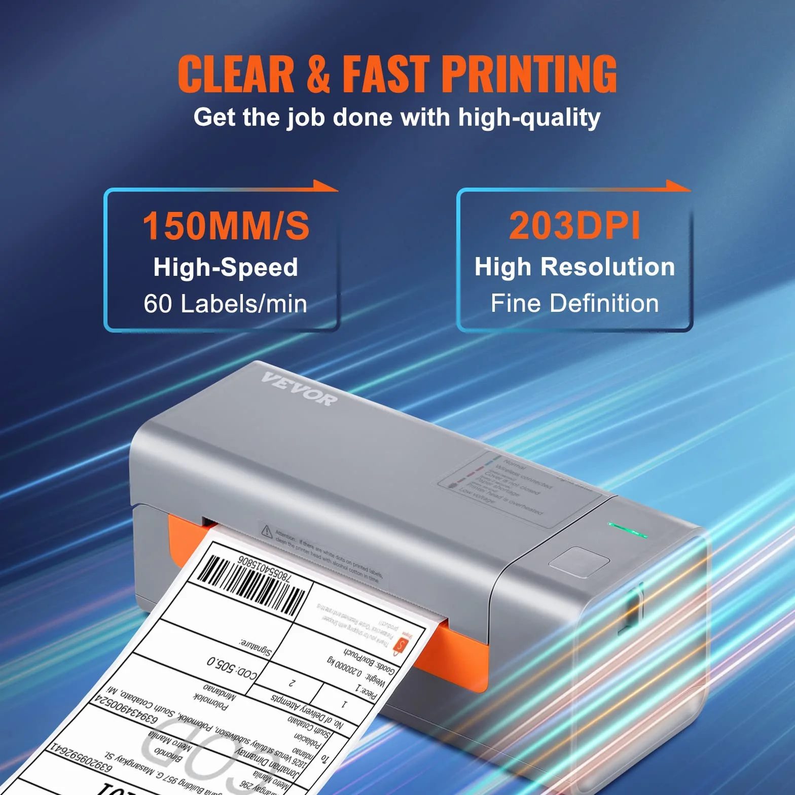 VEVOR Thermal Label Printer 203DPI 4x6 USB 150 mm/s bezpośrednia termiczna drukarka etykiet szara