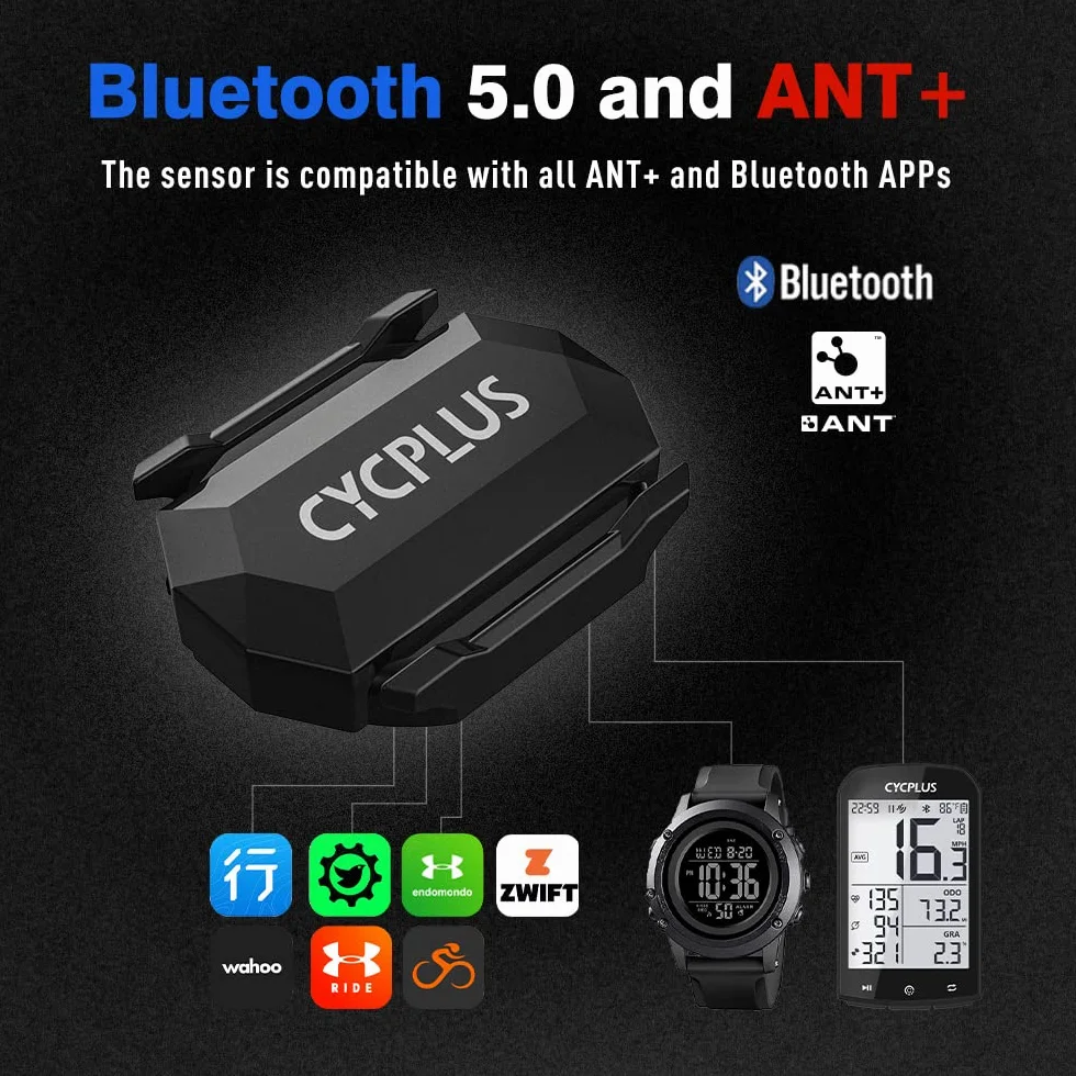 CYCPLUS Czujnik częstotliwości pedałowania roweru lub czujnik prędkości, podwójny moduł Bluetooth i ANT +